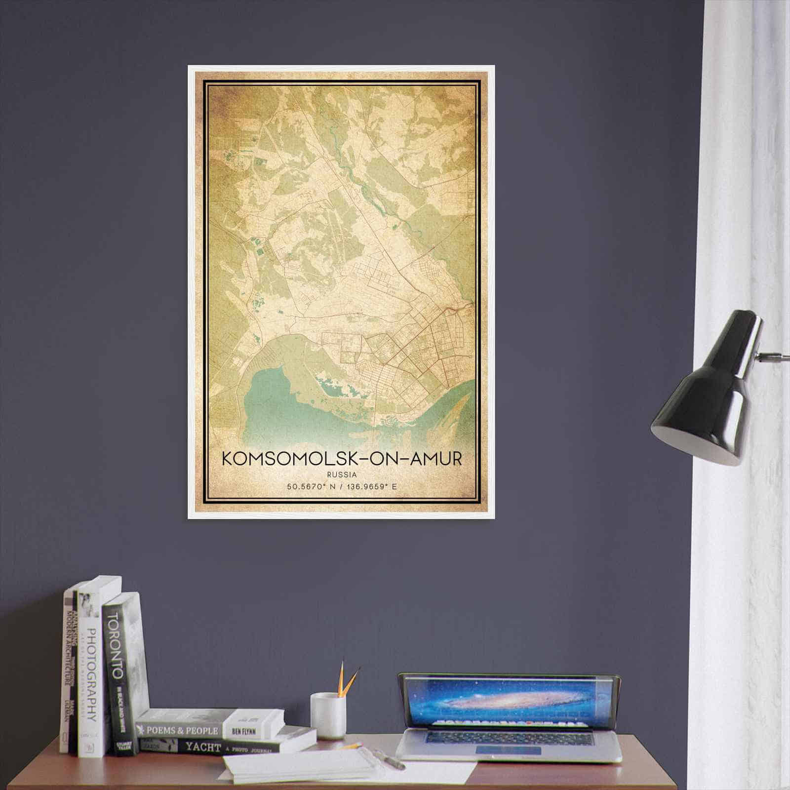 Vintage KomsomolskonAmur Russia Map Poster, KomsomolskonAmur City Road Wall Art Print
