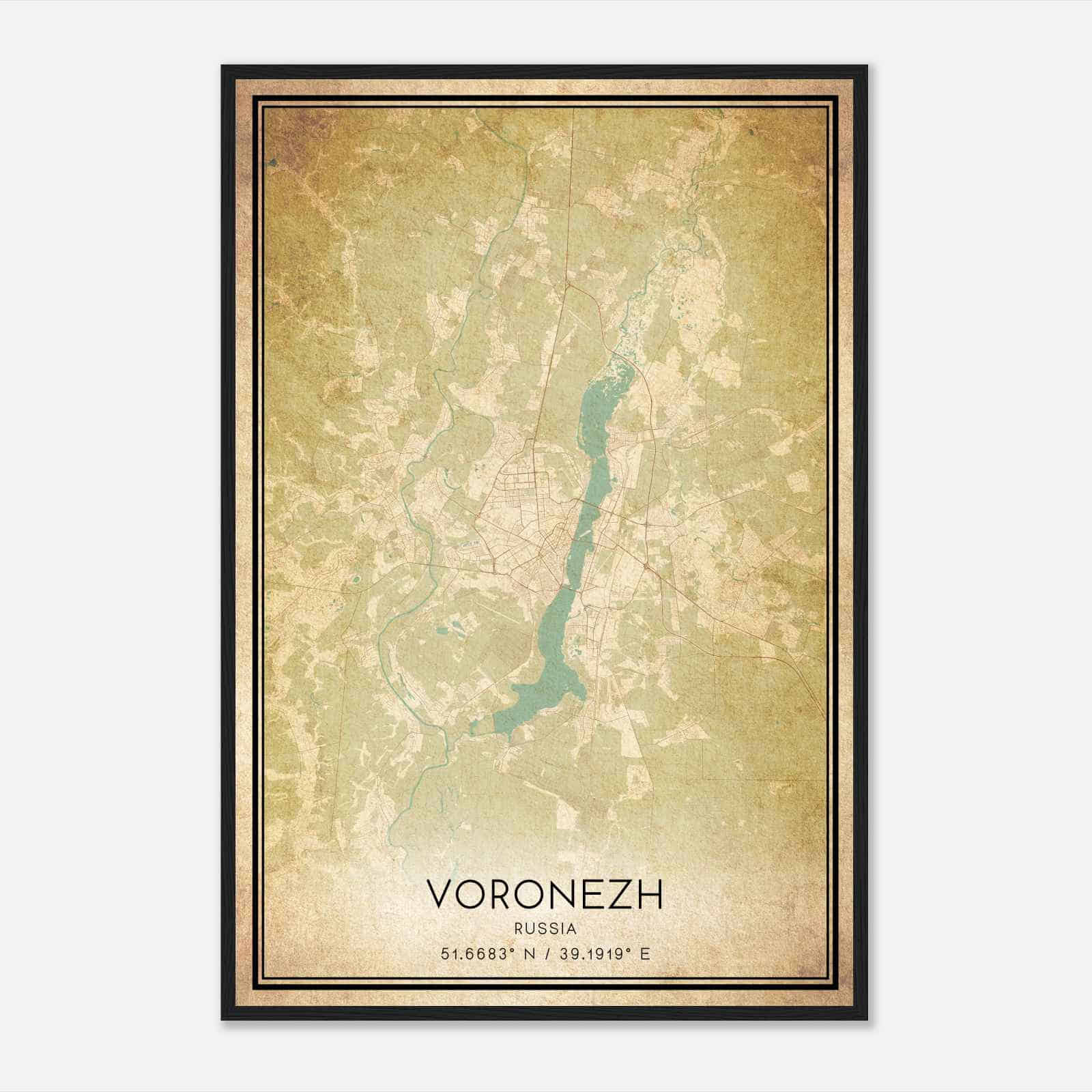 Vintage Voronezh Russia Map Poster, Voronezh City Road Wall Art Print
