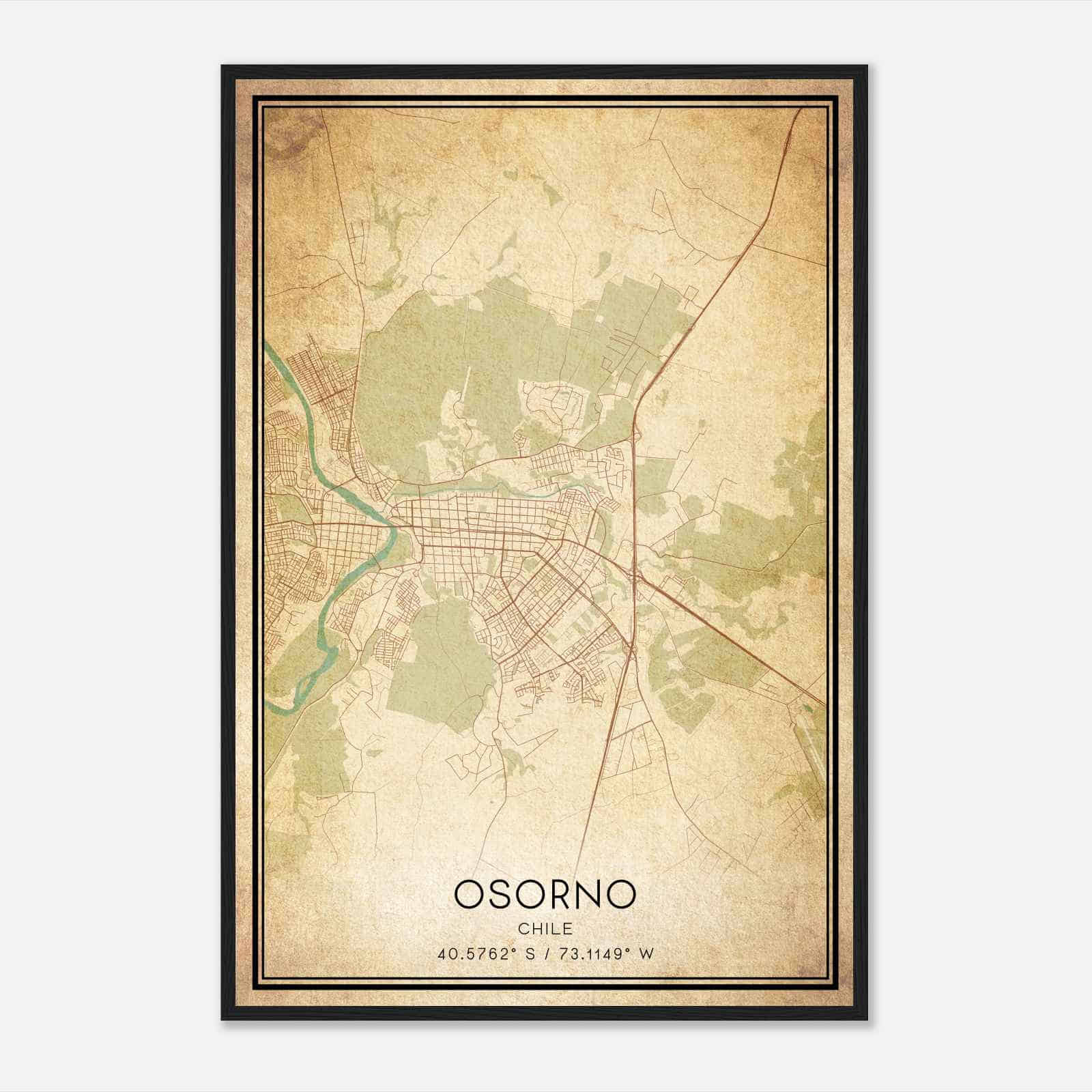 Vintage Osorno Chile Map Poster, Osorno City Road Wall Art Print