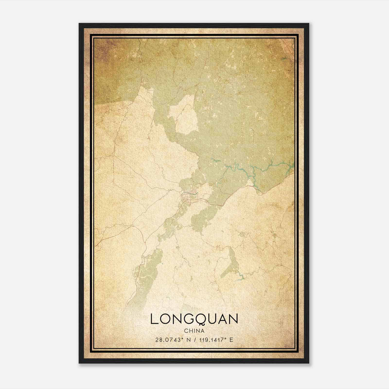 Vintage Longquan China Map Poster, Longquan City Road Wall Art Print