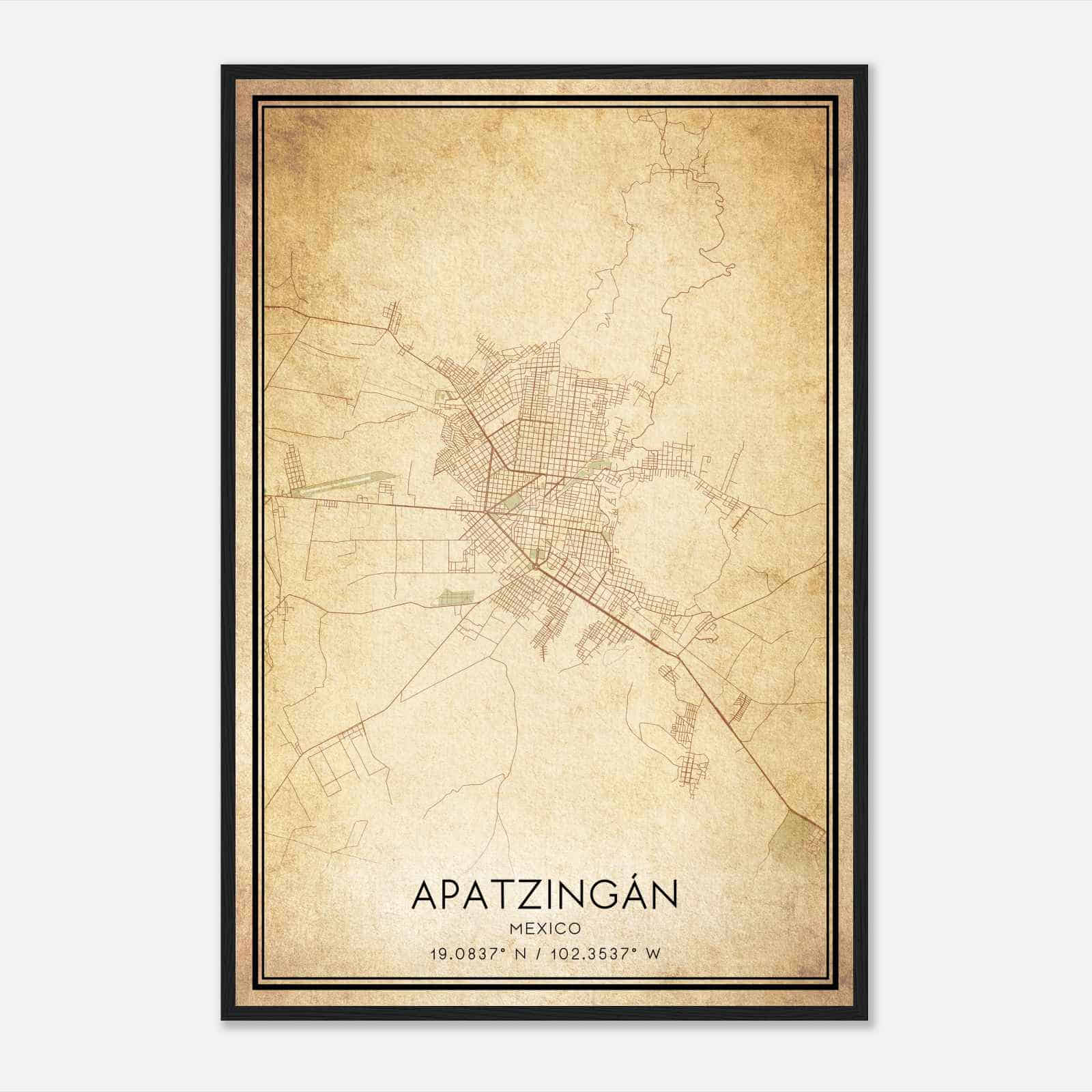 Vintage Apatzingan Mexico Map Poster, Apatzingan City Road Wall Art Print