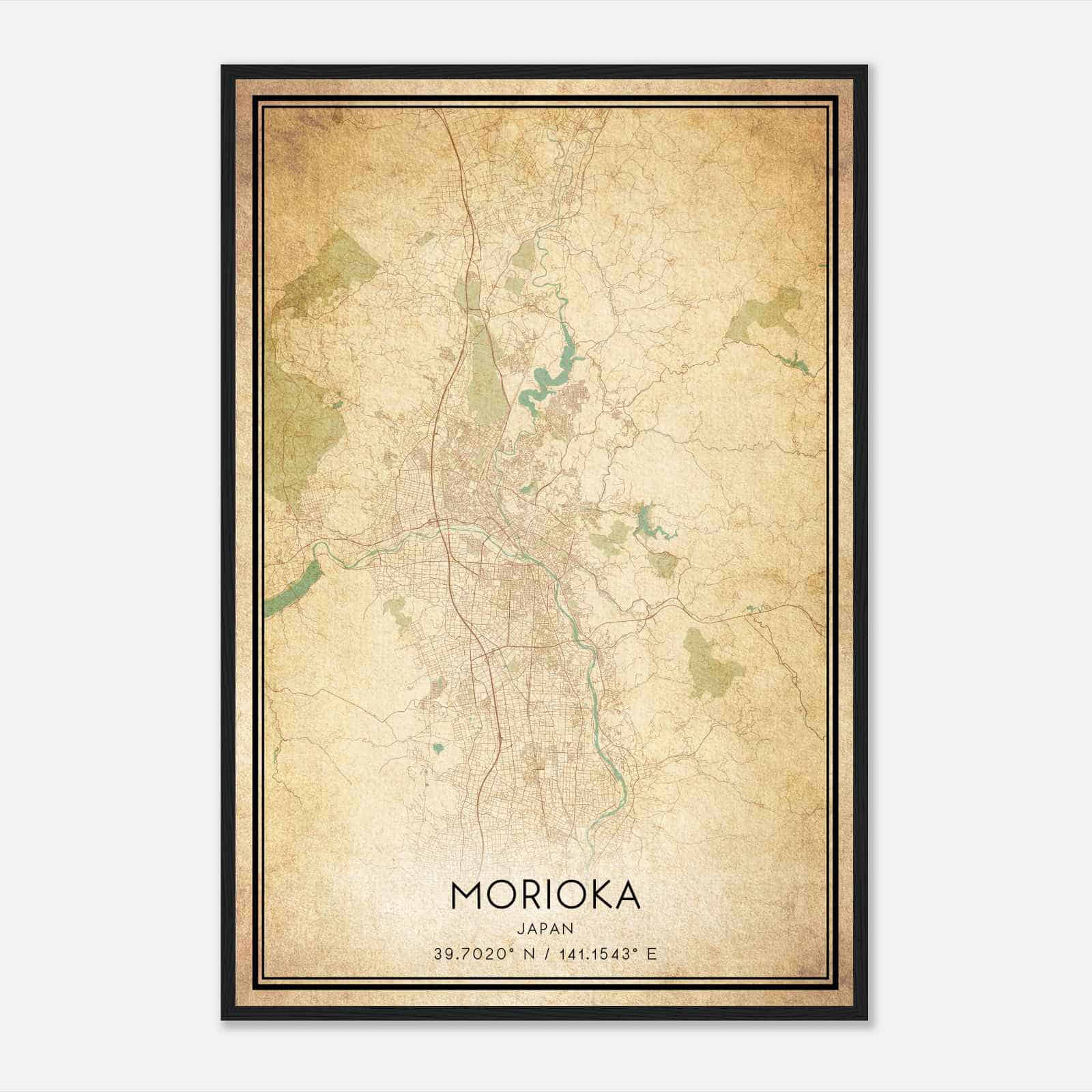 Vintage Morioka Japan Map Poster, Morioka City Road Wall Art Print