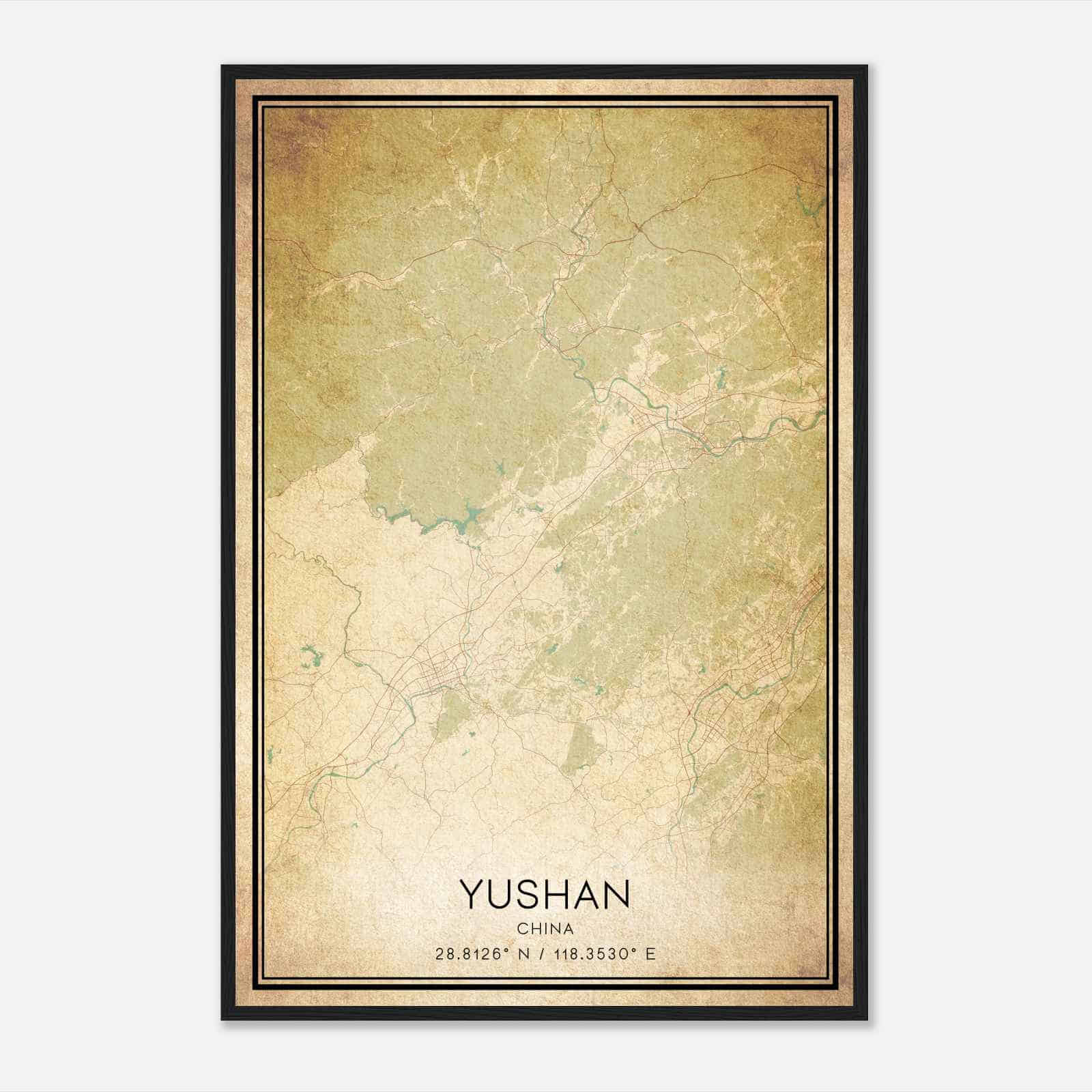 Vintage Yushan China Map Poster, Yushan City Road Wall Art Print