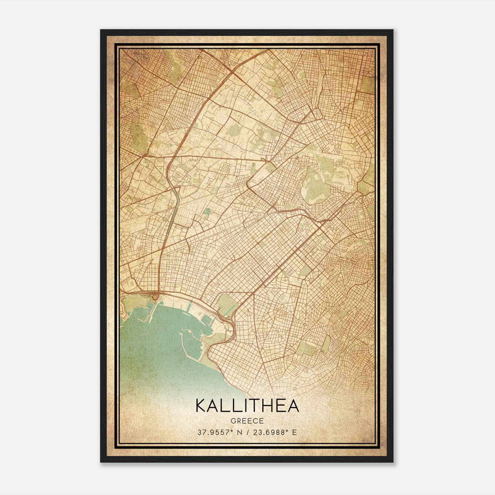 Vintage Kallithea Greece Map Poster, Kallithea City Road Wall Art Print