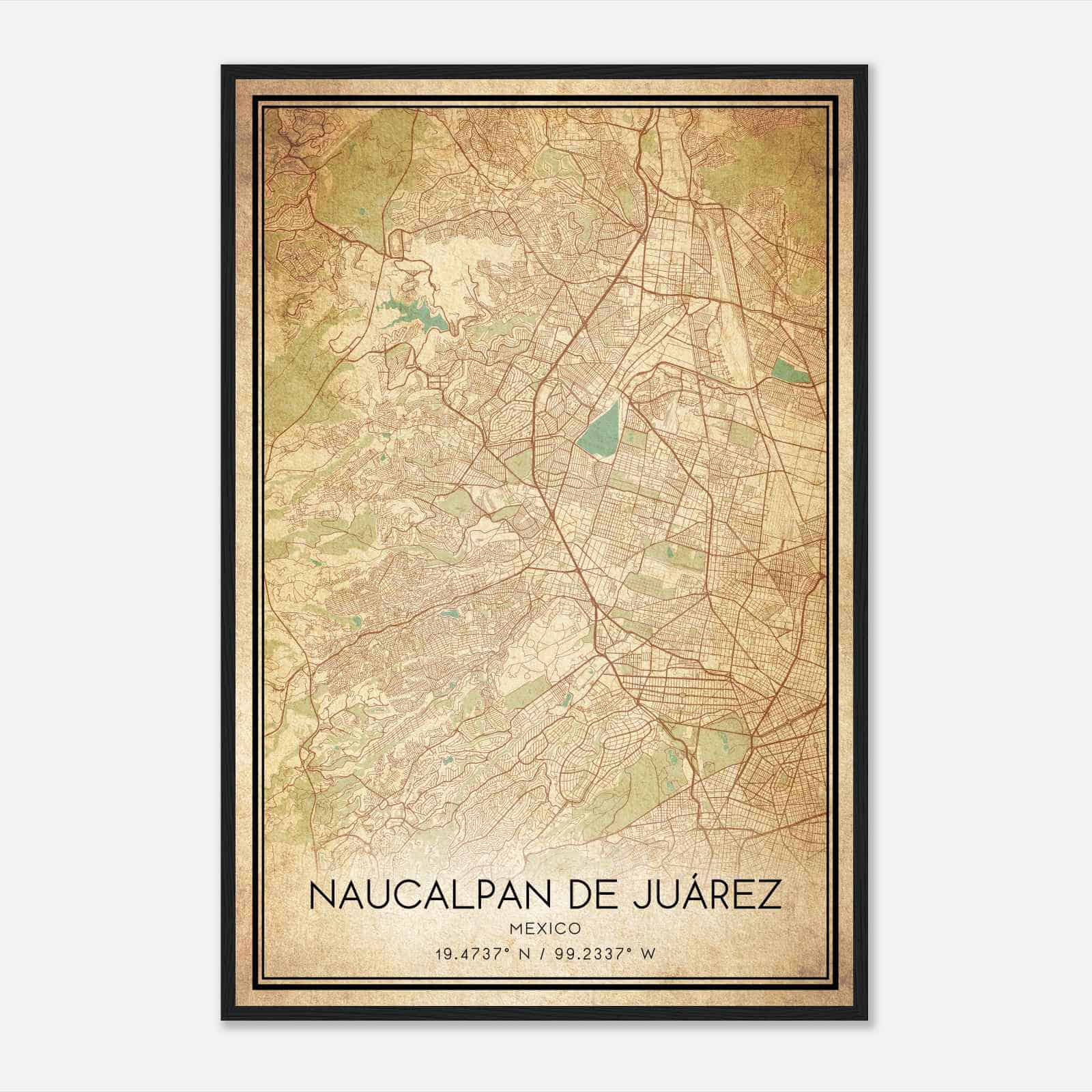 Vintage Naucalpan de Juarez Mexico Map Poster, Naucalpan de Juarez City Road Wall Art Print