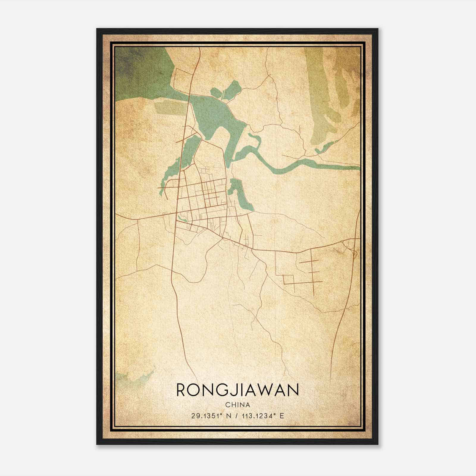 Vintage Rongjiawan China Map Poster, Rongjiawan City Road Wall Art Print