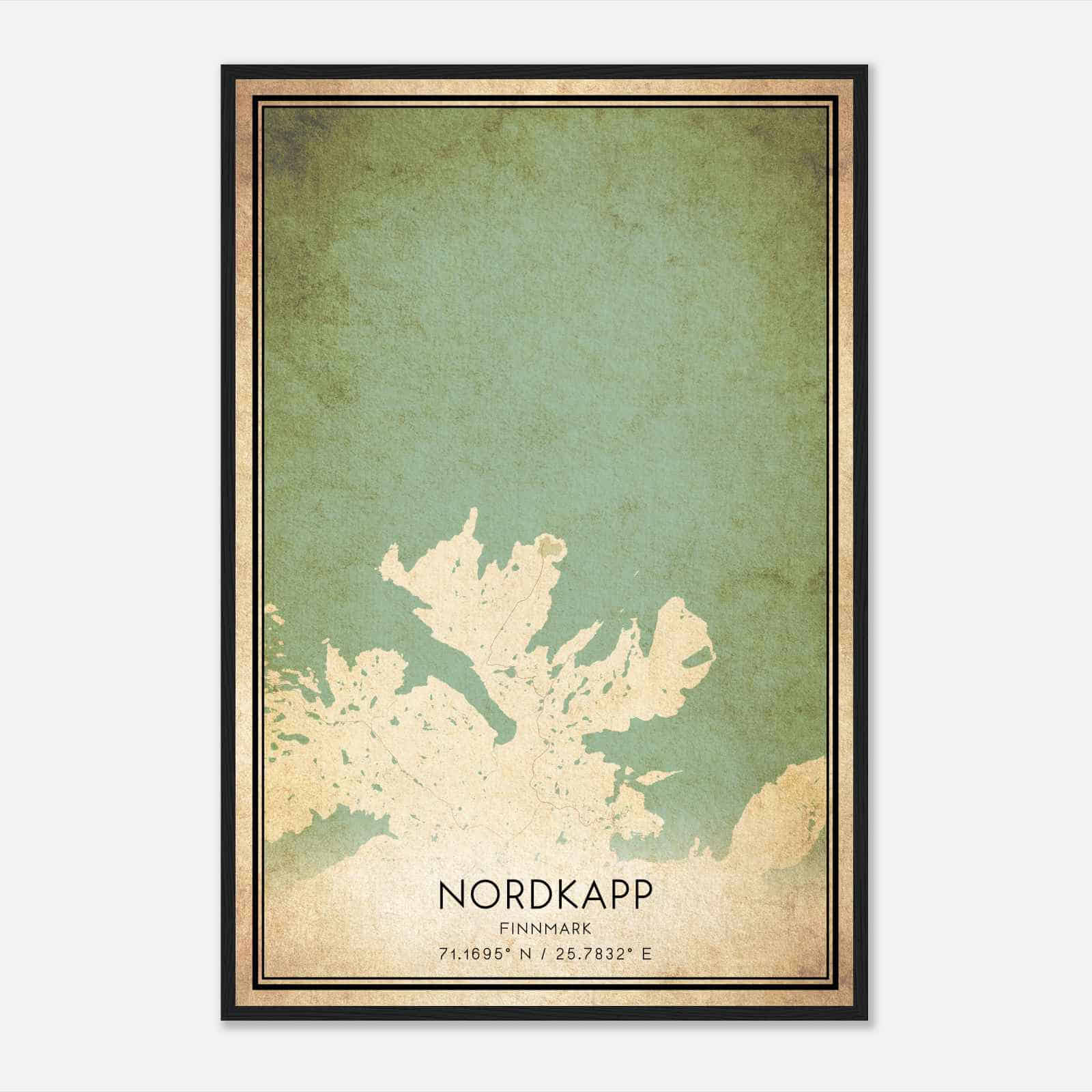 Vintage Nordkapp Finnmark Map Poster, Nordkapp City Road Wall Art Print