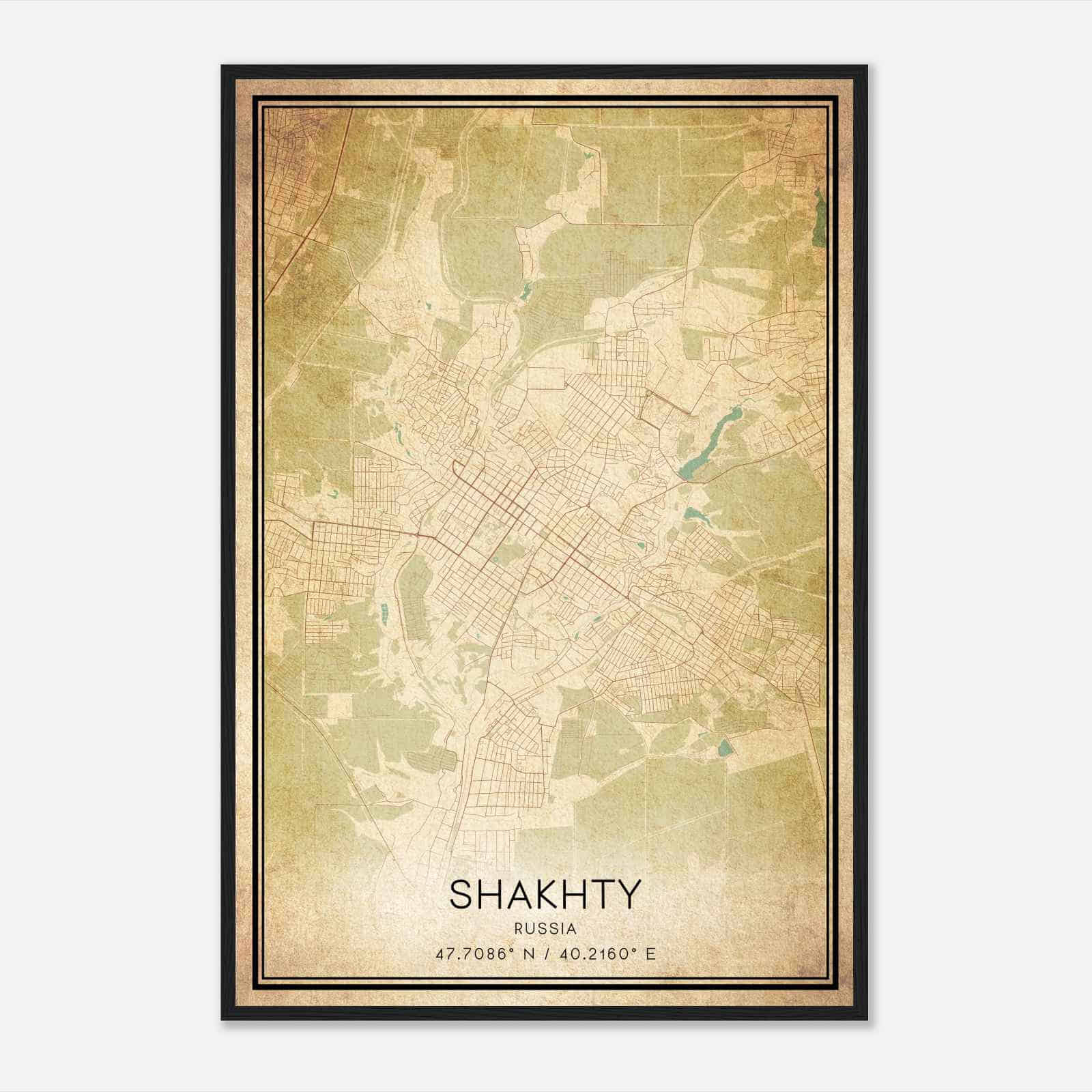 Vintage Shakhty Russia Map Poster, Shakhty City Road Wall Art Print