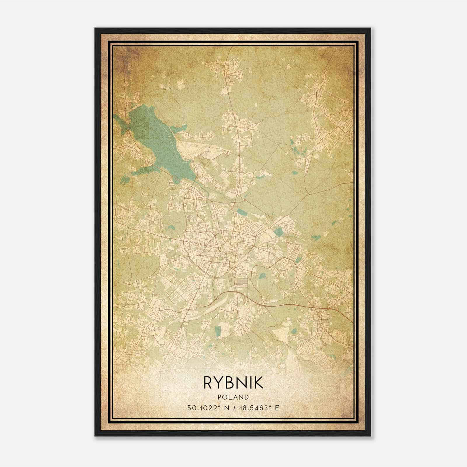 Vintage Rybnik Poland Map Poster, Rybnik City Road Wall Art Print