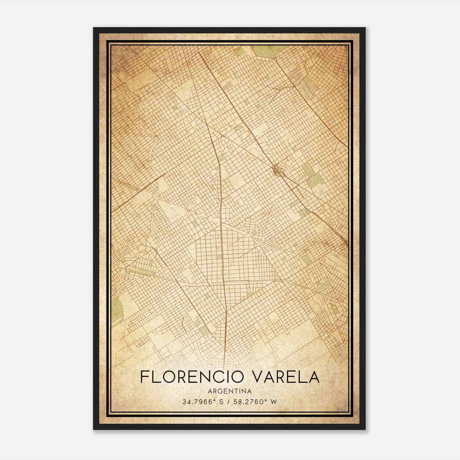 Vintage Florencio Varela Argentina Map Poster, Florencio Varela City Road Wall Art Print