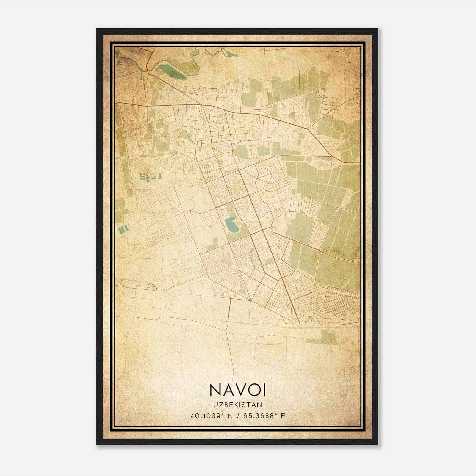 Vintage Navoi Uzbekistan Map Poster, Navoi City Road Wall Art Print