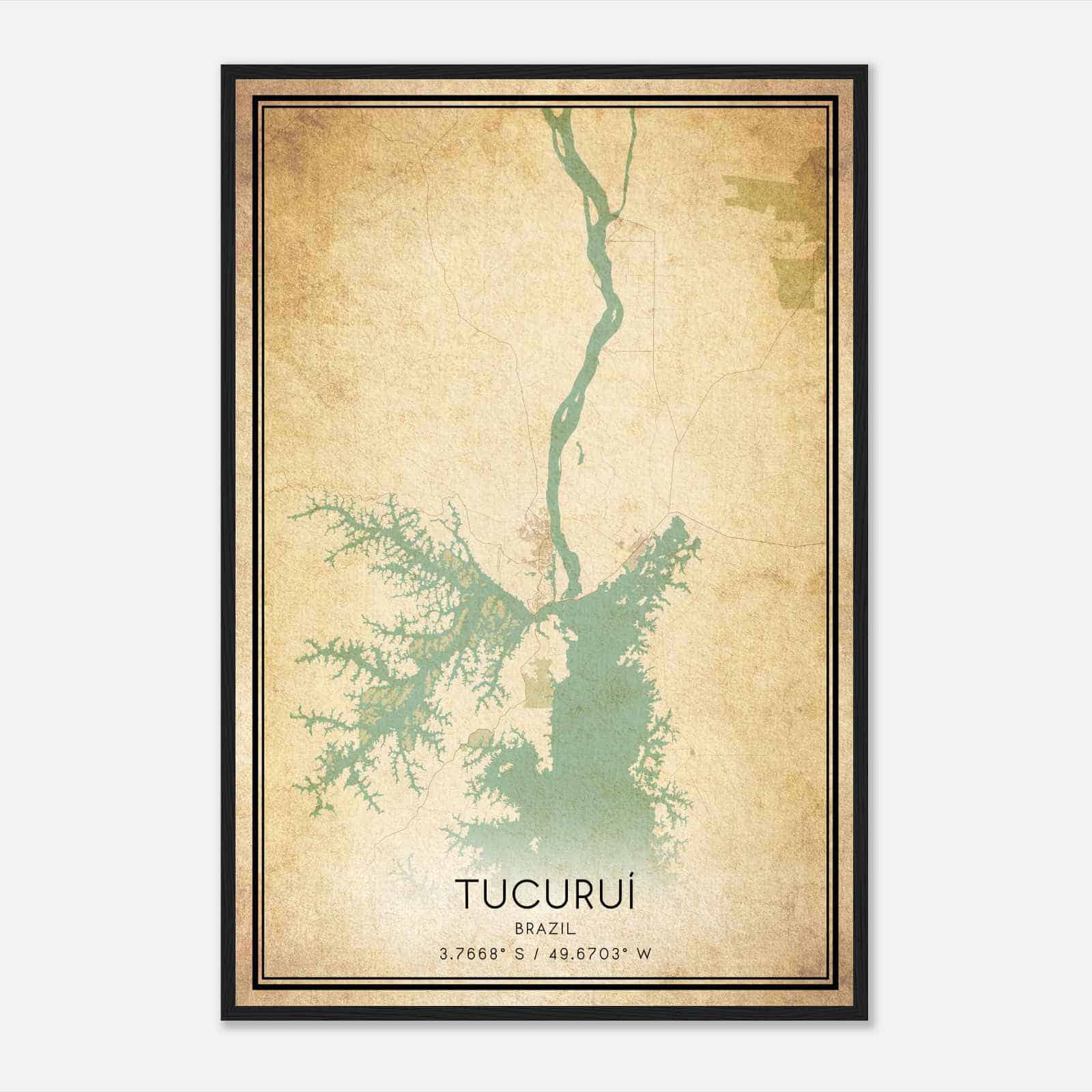 Vintage Tucurui Brazil Map Poster, Tucurui City Road Wall Art Print