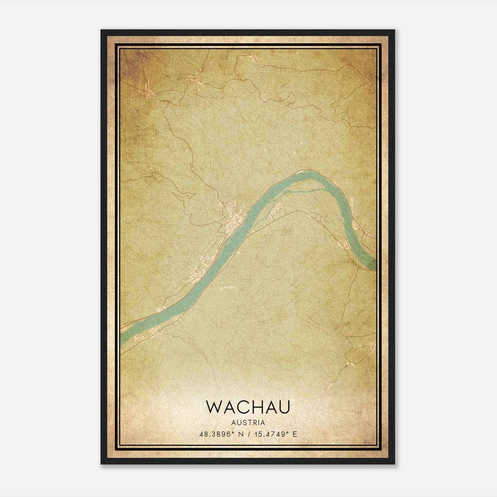 Vintage Wachau Austria Map Poster, Wachau City Road Wall Art Print