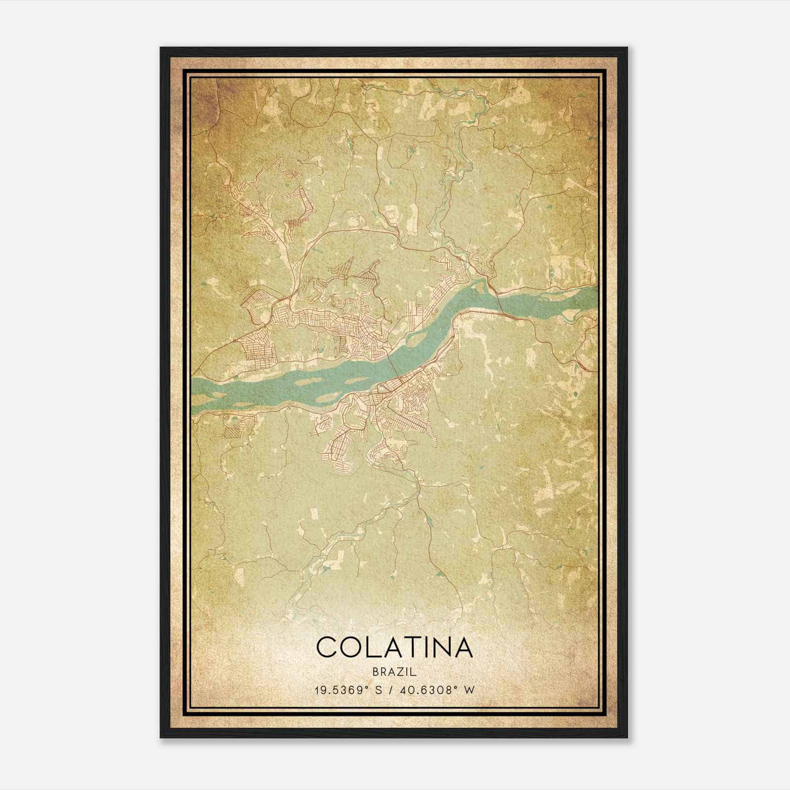 Vintage Colatina Brazil Map Poster, Colatina City Road Wall Art Print