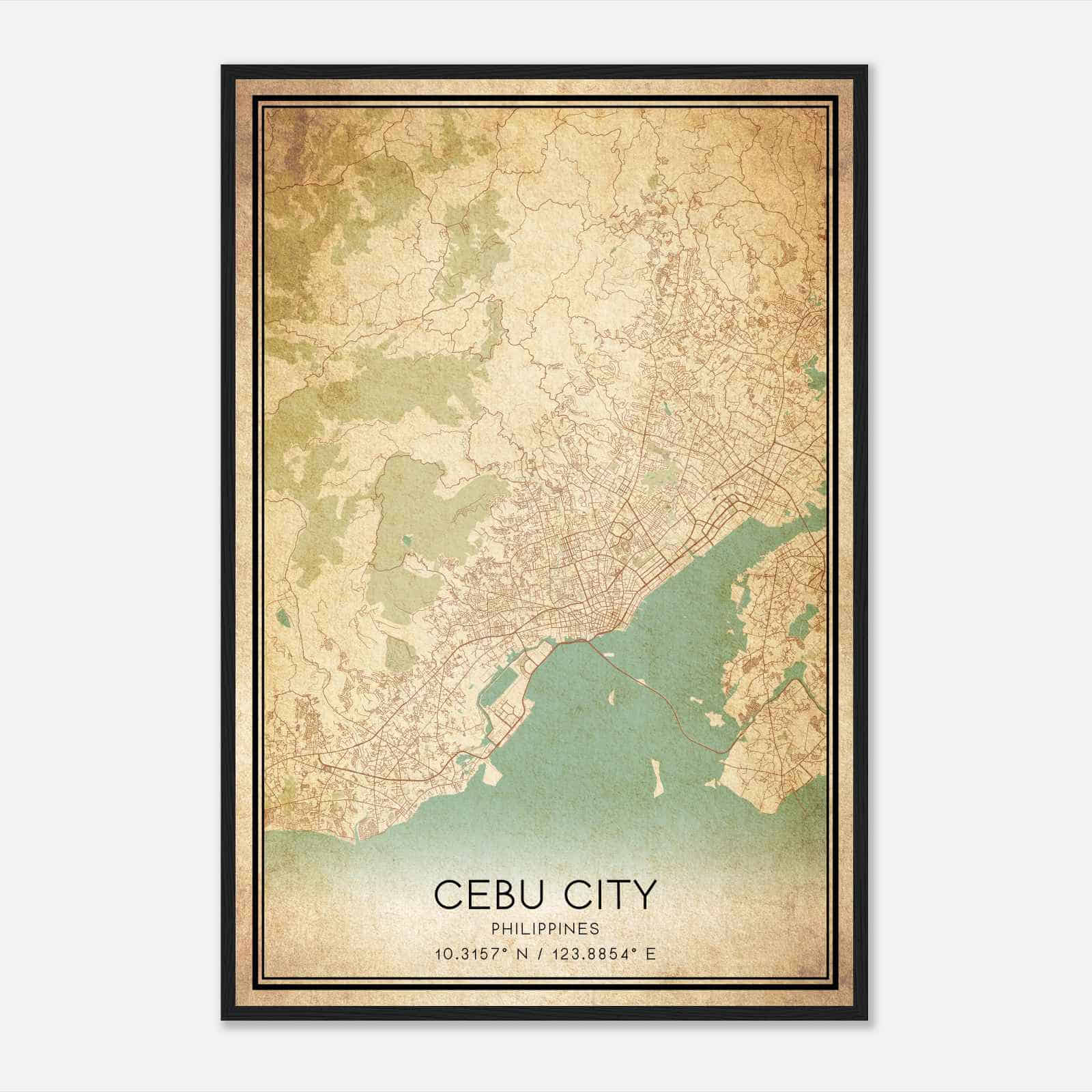 Vintage Cebu City Philippines Map Poster, Cebu City City Road Wall Art Print