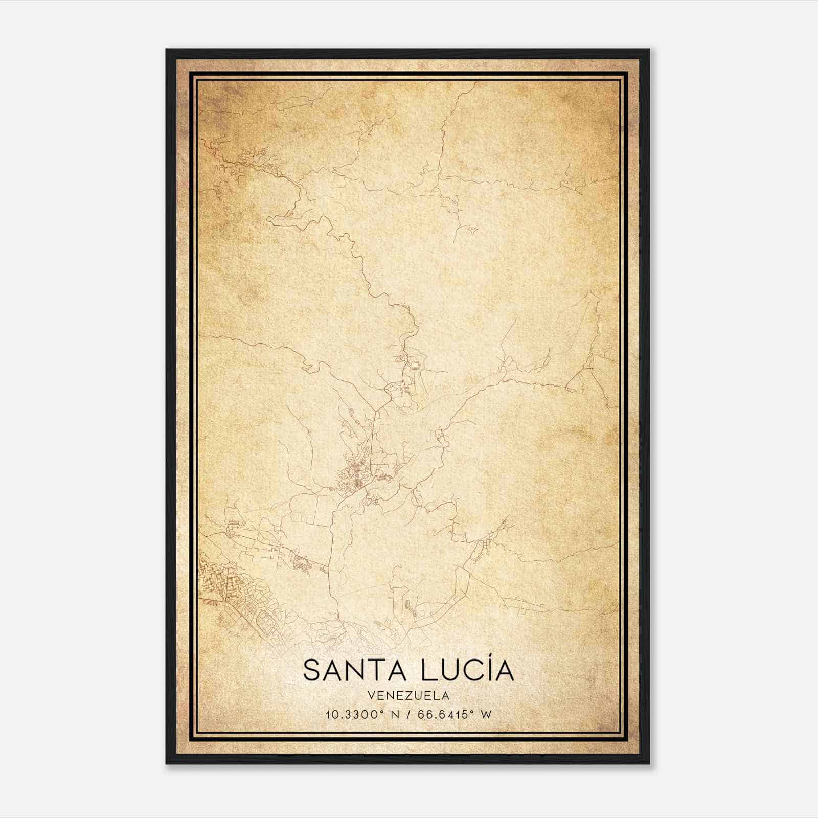 Vintage Santa Lucia Venezuela Map Poster, Santa Lucia City Road Wall Art Print