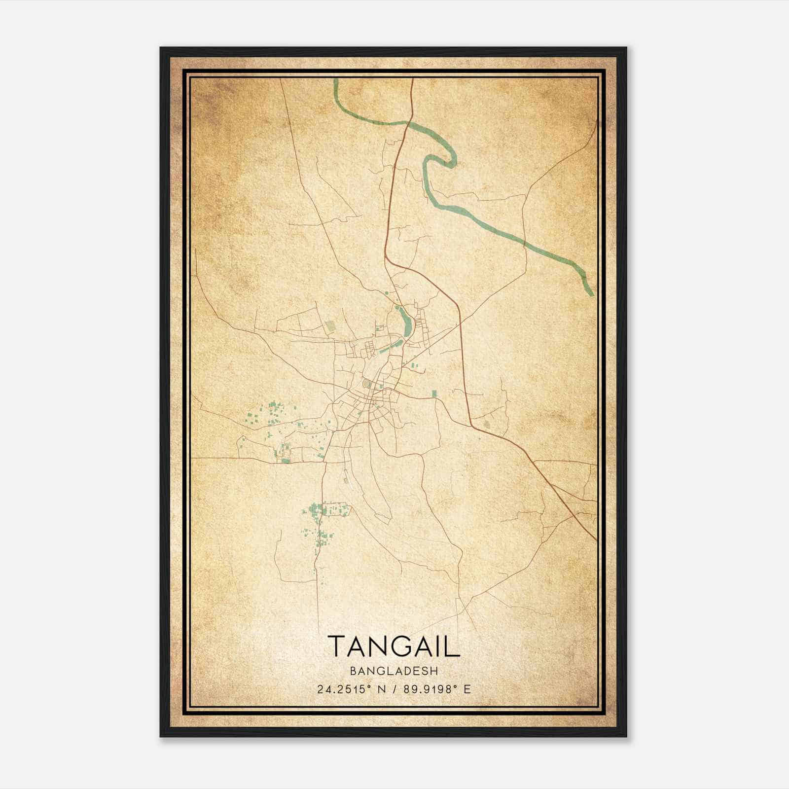 Vintage Tangail Bangladesh Map Poster, Tangail City Road Wall Art Print