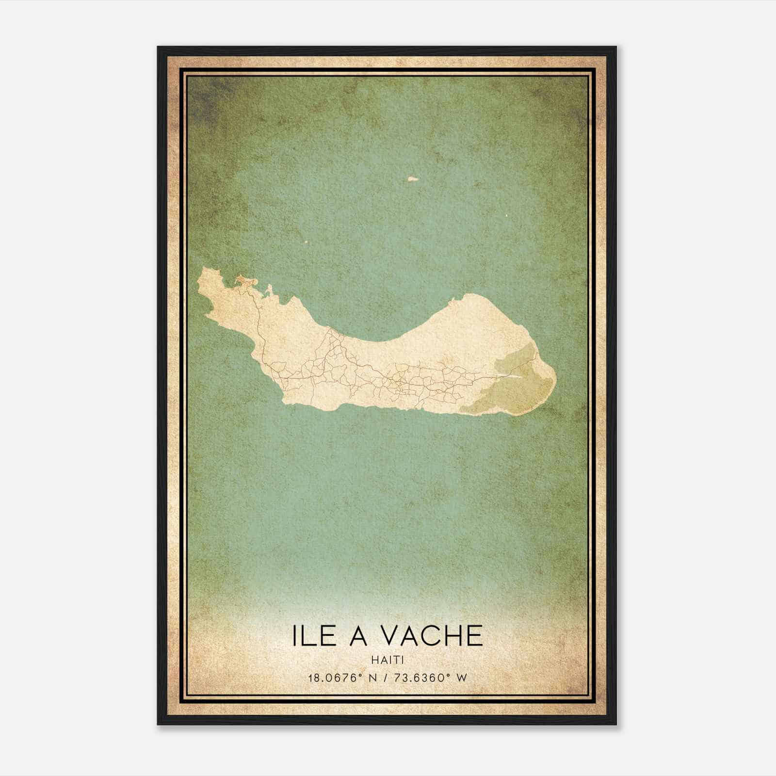 Vintage Ile a Vache Haiti Map Poster, Ile a Vache City Road Wall Art Print