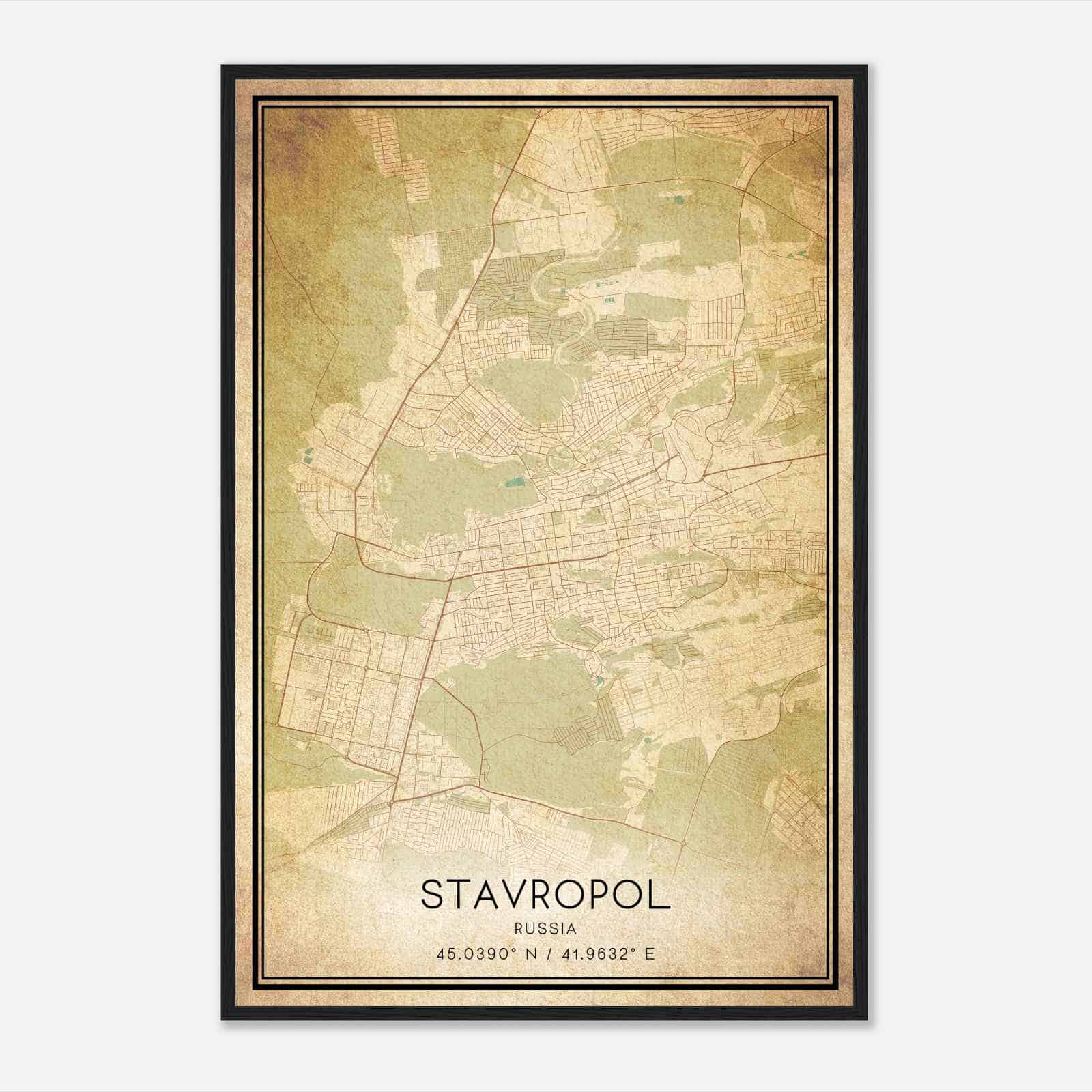 Vintage Stavropol Russia Map Poster, Stavropol City Road Wall Art Print