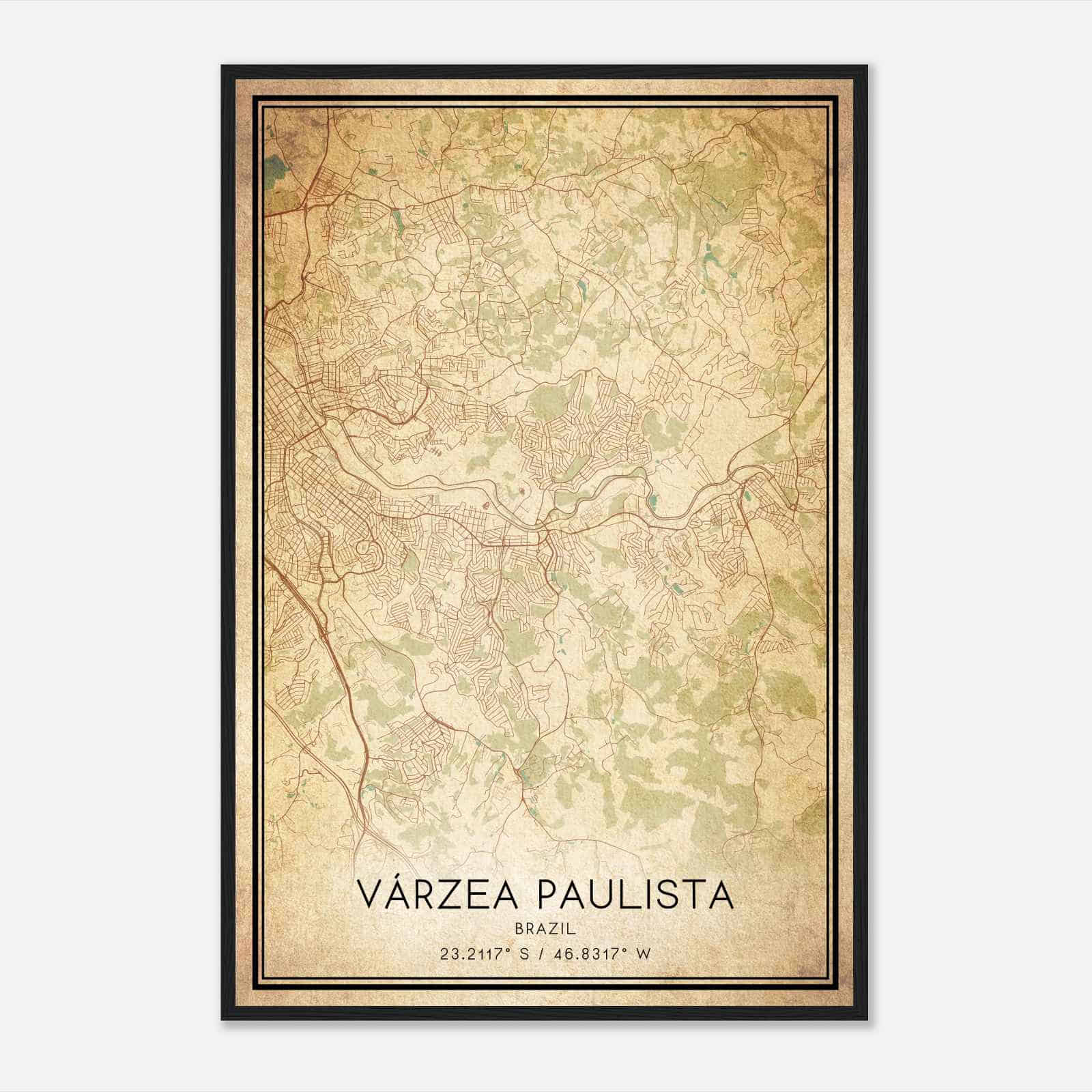 Vintage Varzea Paulista Brazil Map Poster, Varzea Paulista City Road Wall Art Print