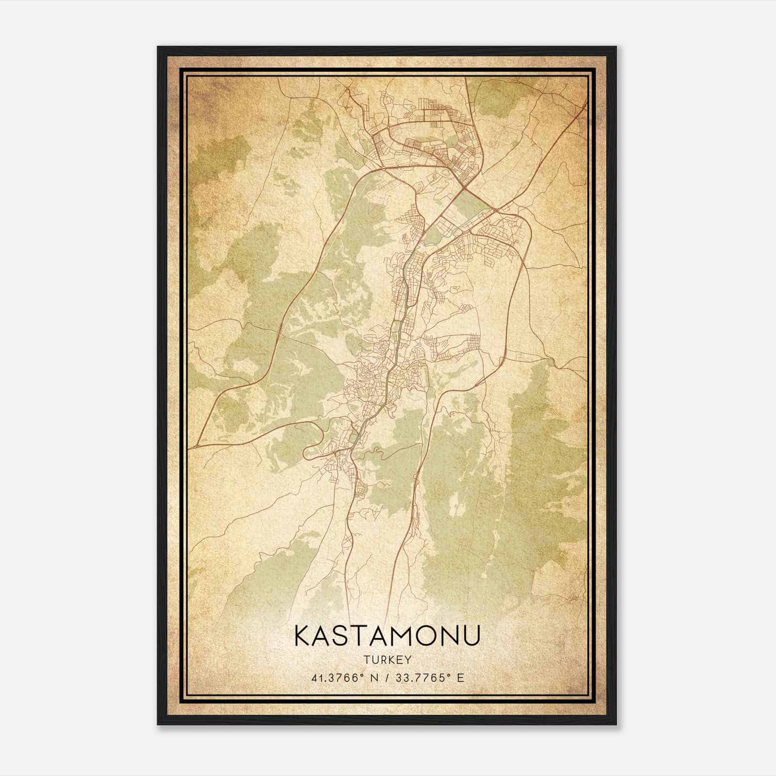 Vintage Kastamonu Turkey Map Poster, Kastamonu City Road Wall Art Print