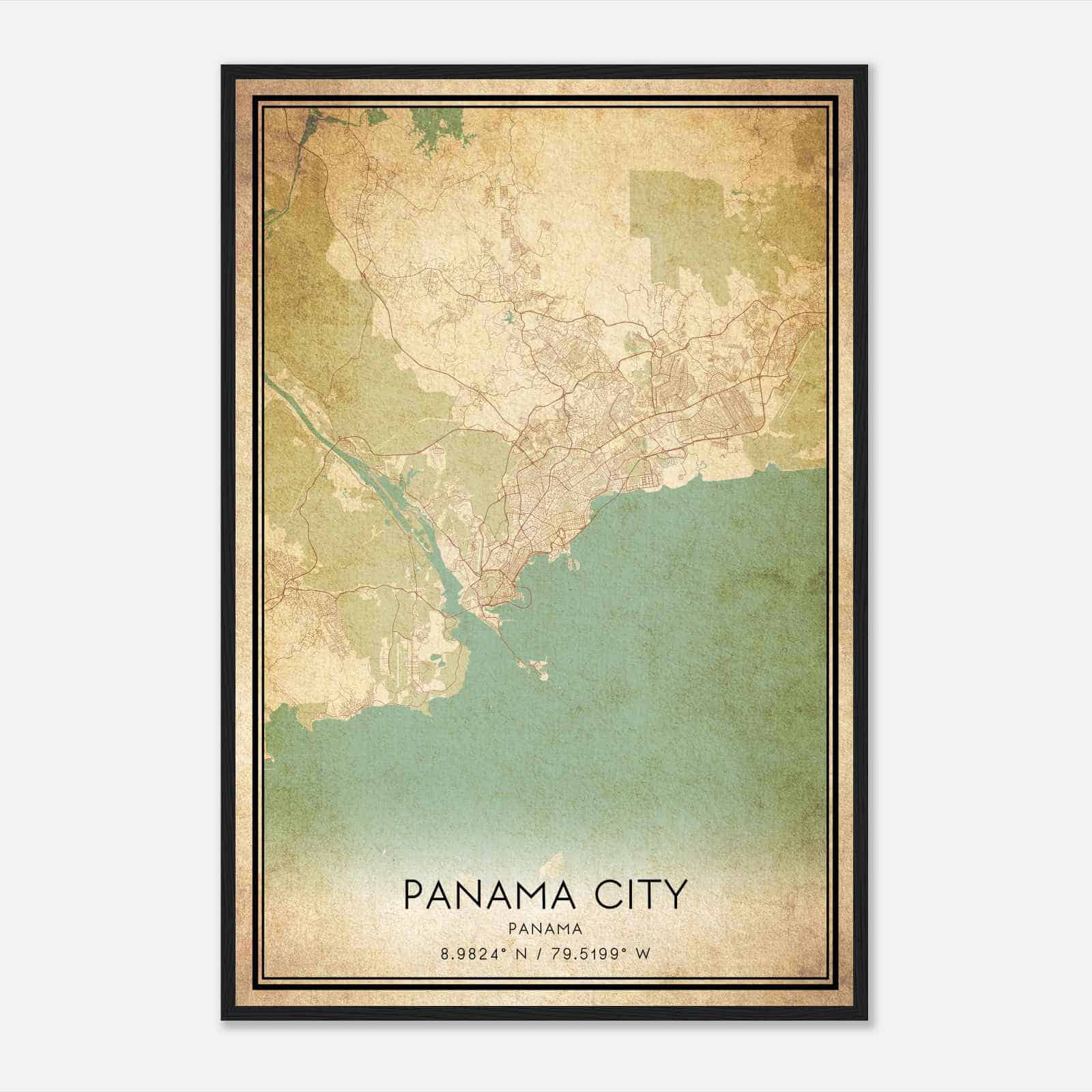Vintage Panama City Panama Map Poster, Panama City City Road Wall Art Print