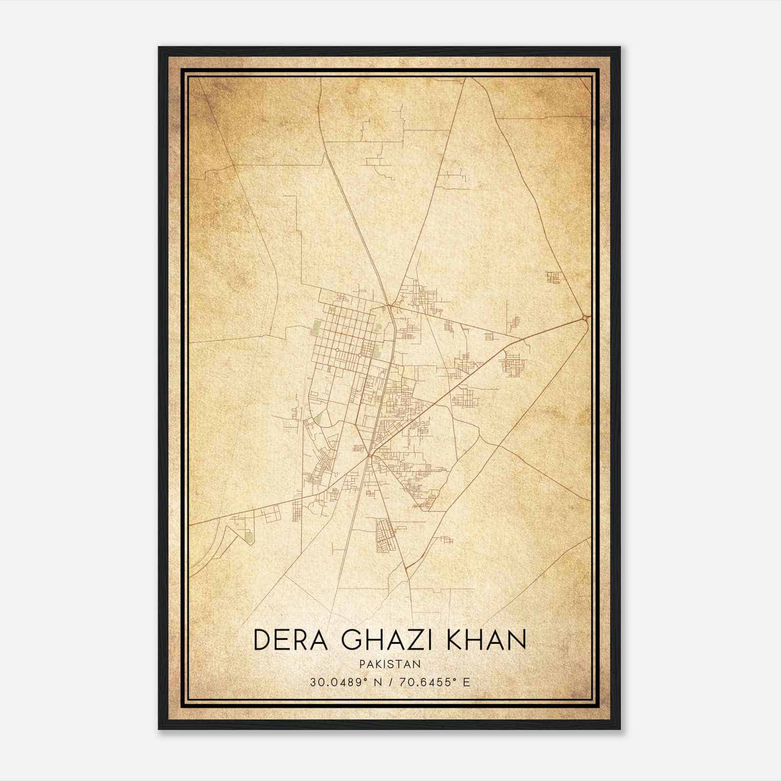 Vintage Dera Ghazi Khan Pakistan Map Poster, Dera Ghazi Khan City Road Wall Art Print