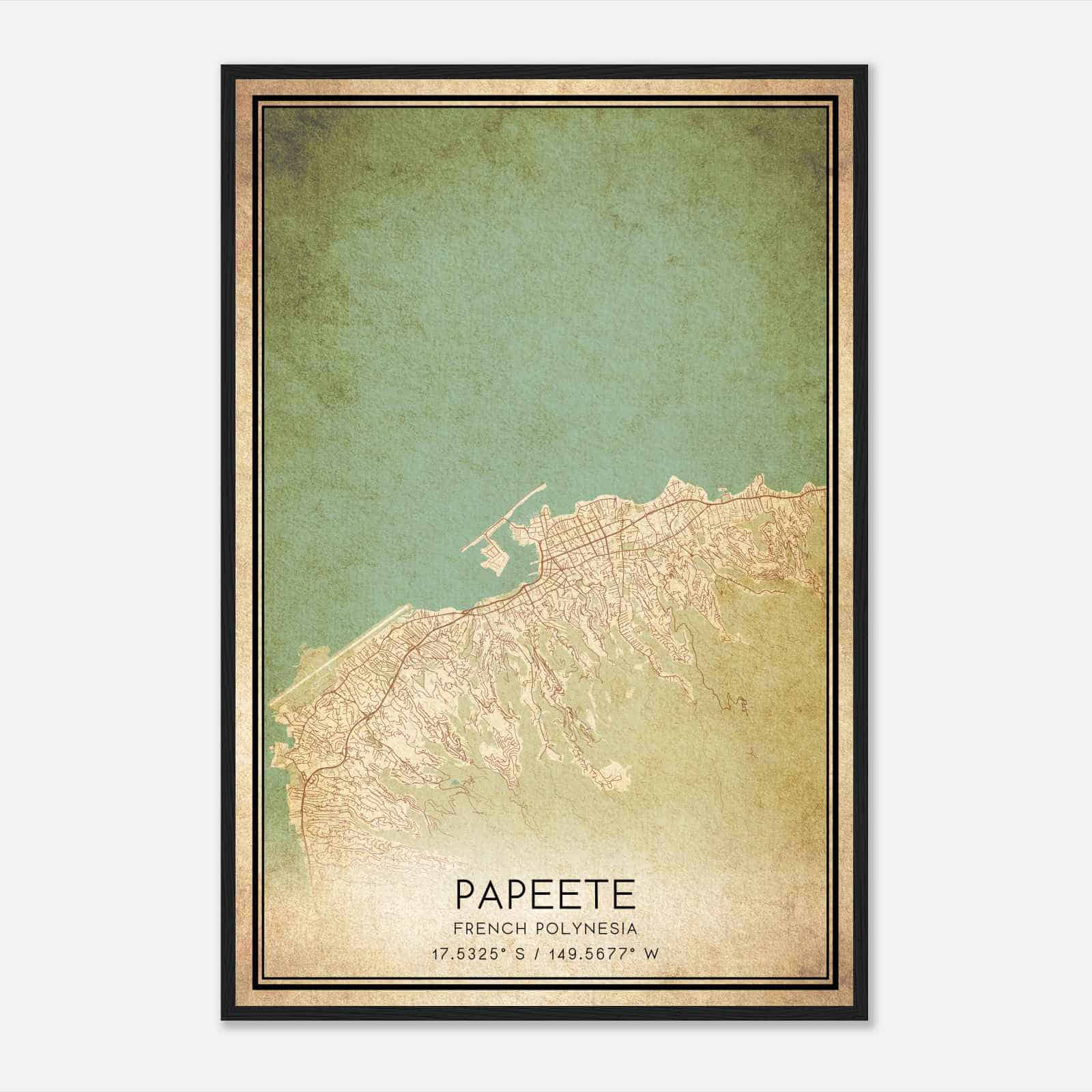 Vintage Papeete French Polynesia Map Poster, Papeete City Road Wall Art Print