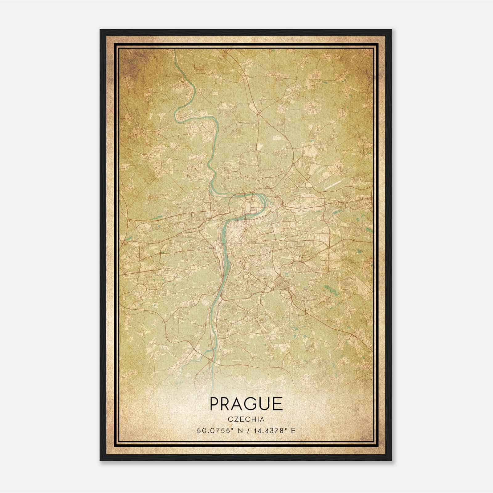 Vintage Prague Czechia Map Poster, Prague City Road Wall Art Print