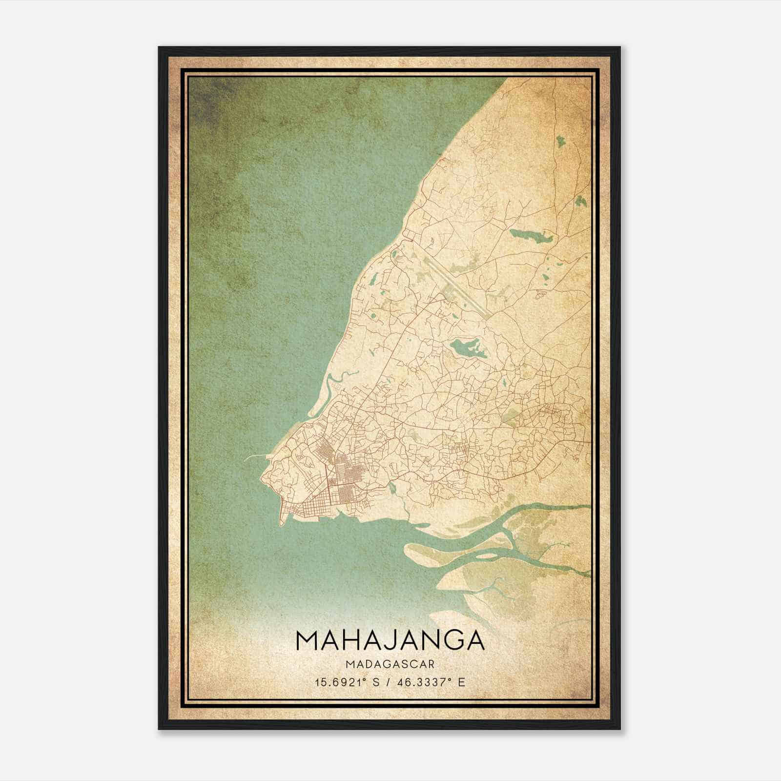 Vintage Mahajanga Madagascar Map Poster, Mahajanga City Road Wall Art Print