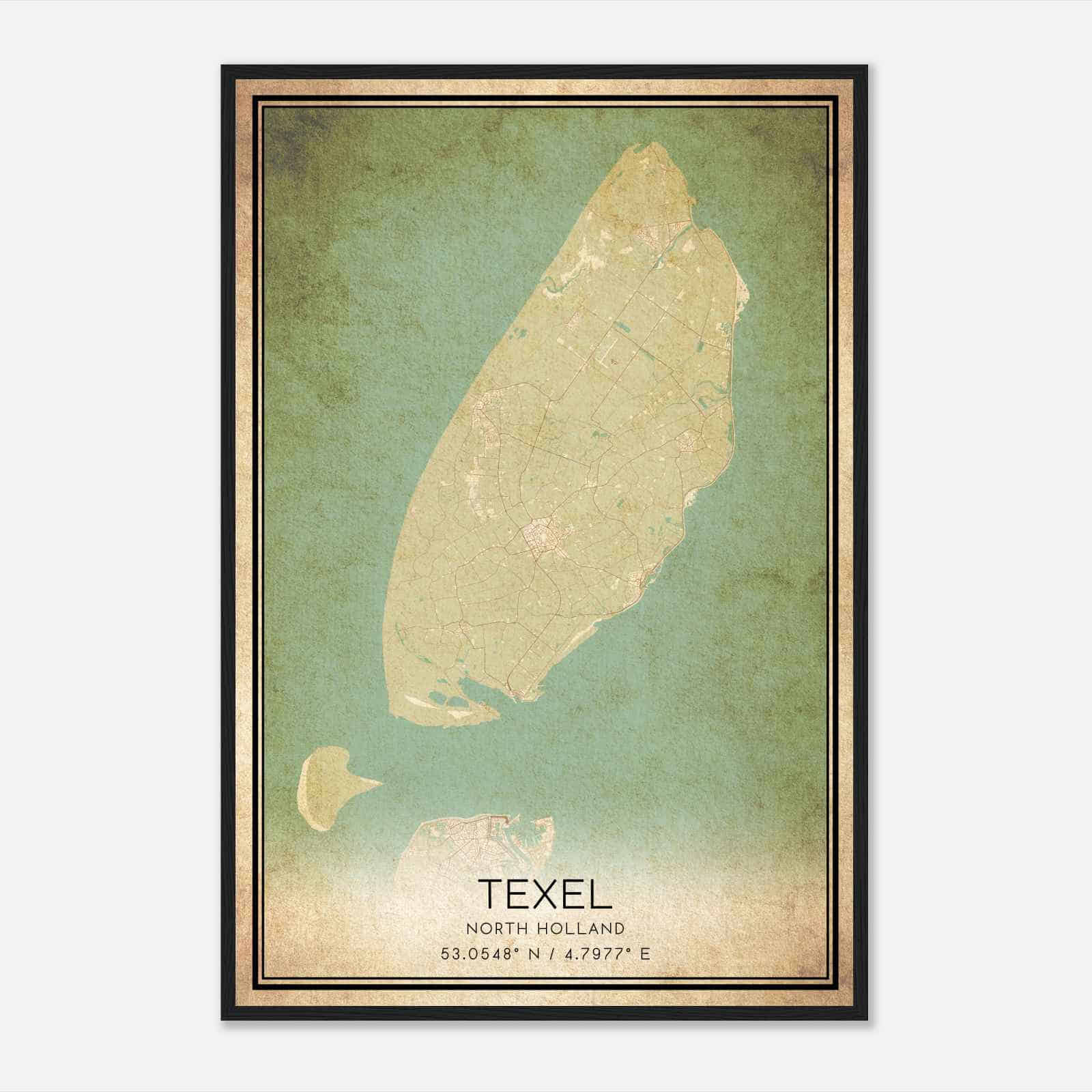Vintage Texel North Holland Map Poster, Texel City Road Wall Art Print