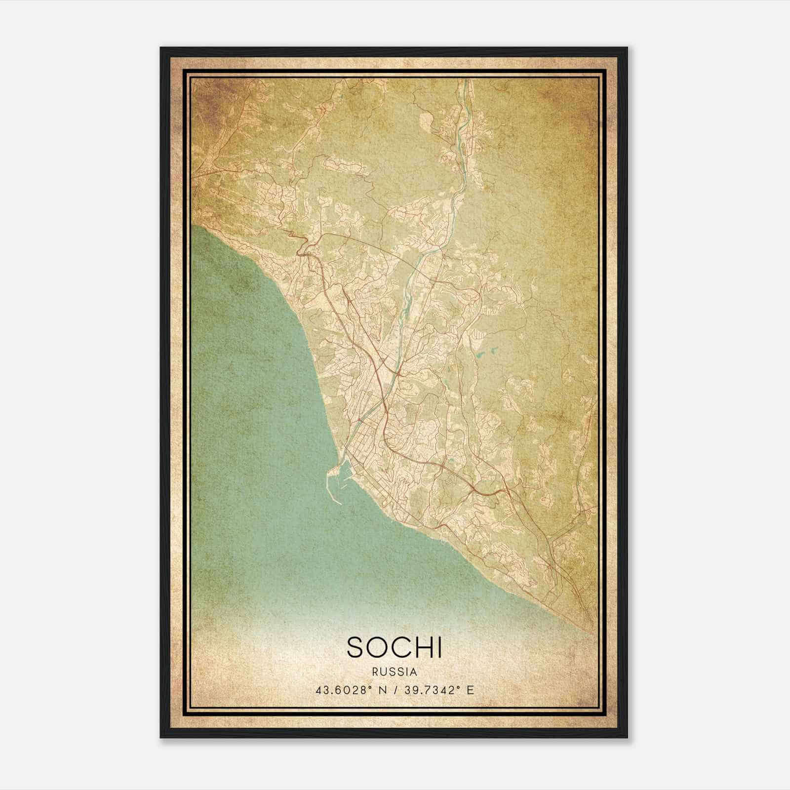 Vintage Sochi Russia Map Poster, Sochi City Road Wall Art Print