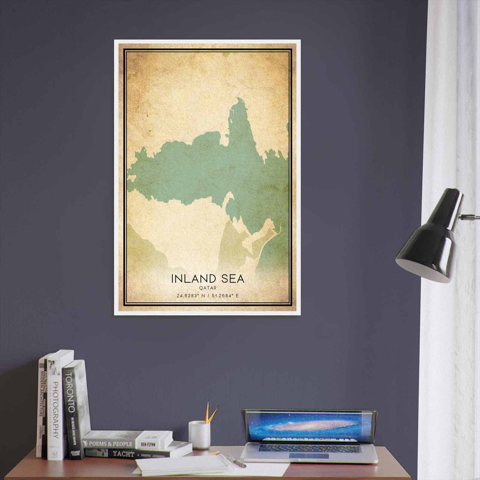 Vintage Inland Sea Qatar Map Poster, Inland Sea City Road Wall Art Print