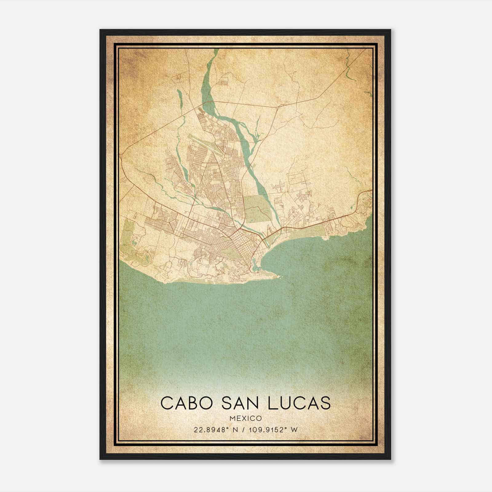 Vintage Cabo San Lucas Mexico Map Poster, Cabo San Lucas City Road Wall Art Print