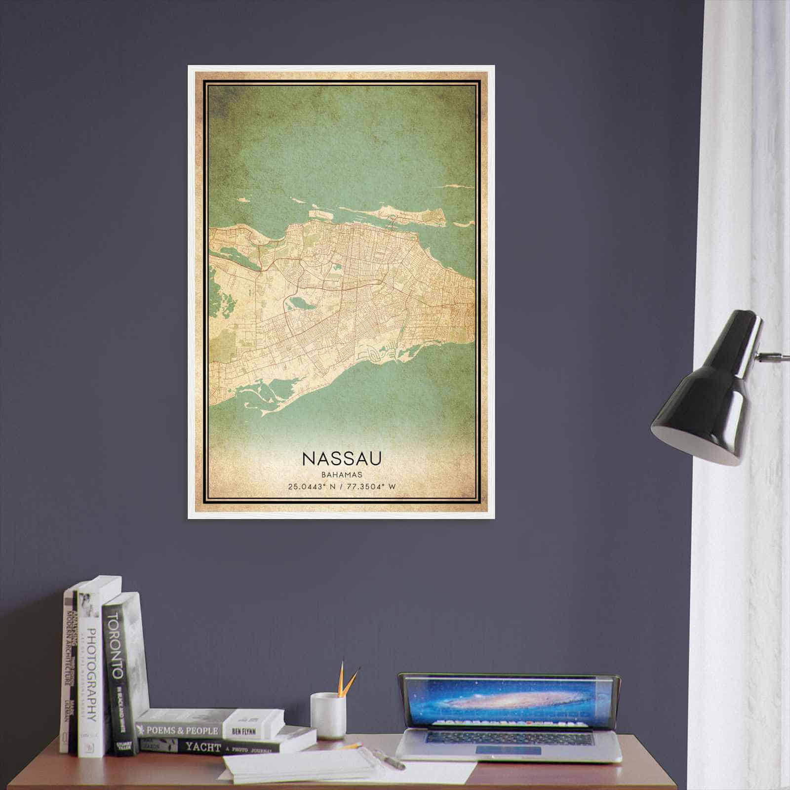 Vintage Nassau Bahamas Map Poster, Nassau City Road Wall Art Print