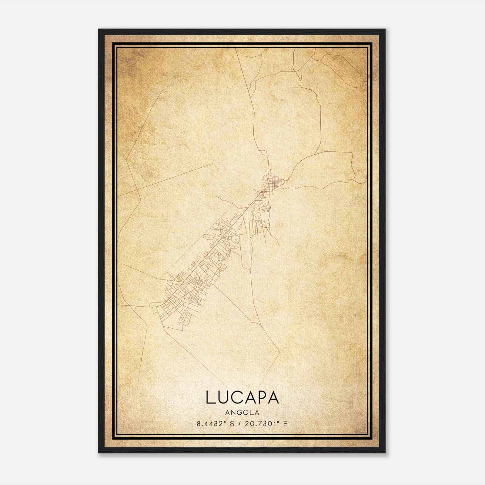 Vintage Lucapa Angola Map Poster, Lucapa City Road Wall Art Print