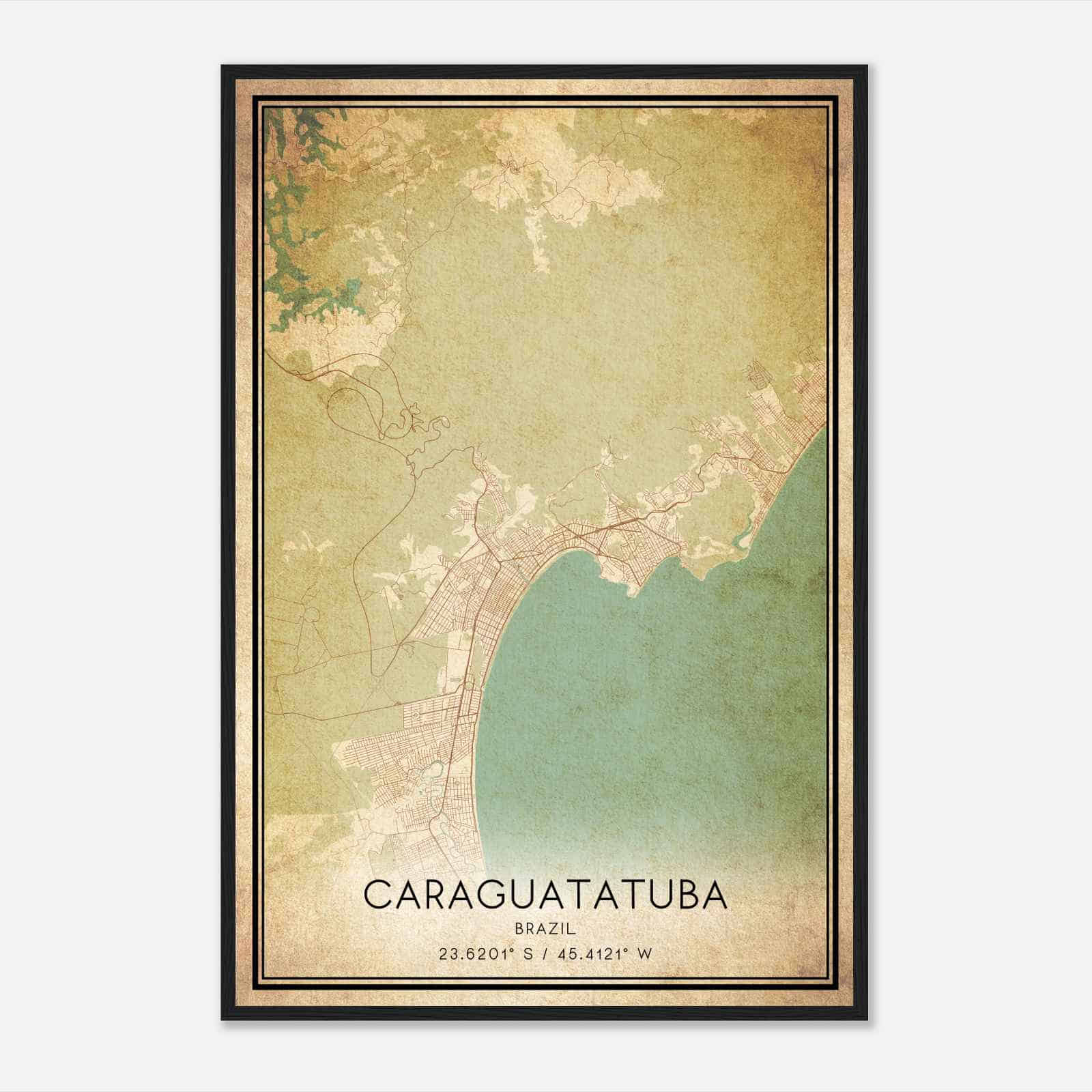 Vintage Caraguatatuba Brazil Map Poster, Caraguatatuba City Road Wall Art Print