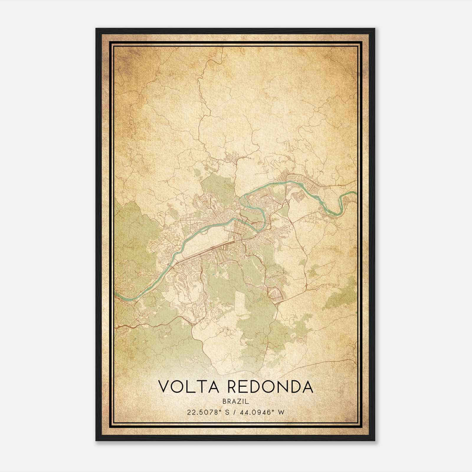 Vintage Volta Redonda Brazil Map Poster, Volta Redonda City Road Wall Art Print