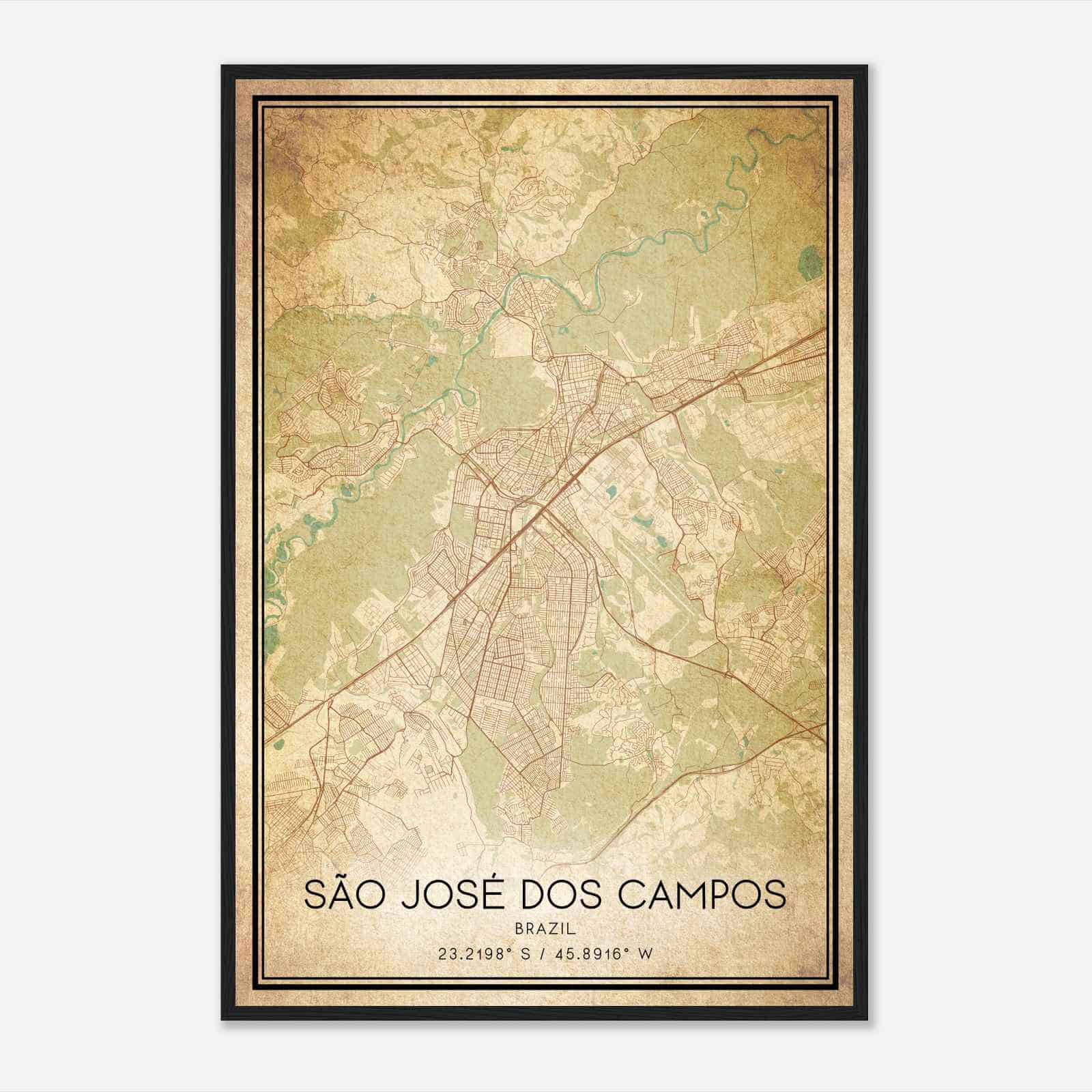 Vintage Sao Jose dos Campos Brazil Map Poster, Sao Jose dos Campos City Road Wall Art Print