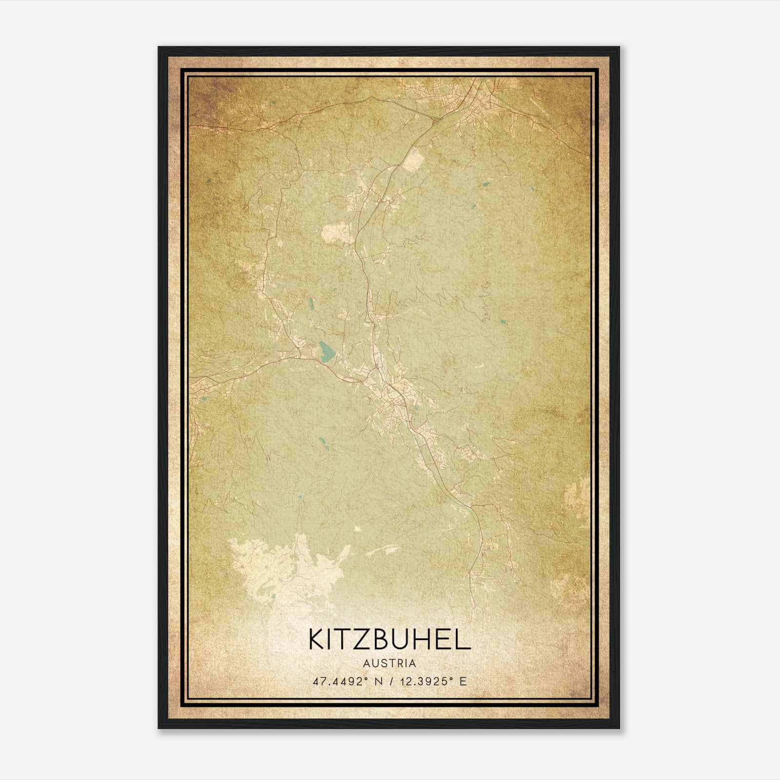 Vintage Kitzbuhel Austria Map Poster, Kitzbuhel City Road Wall Art Print