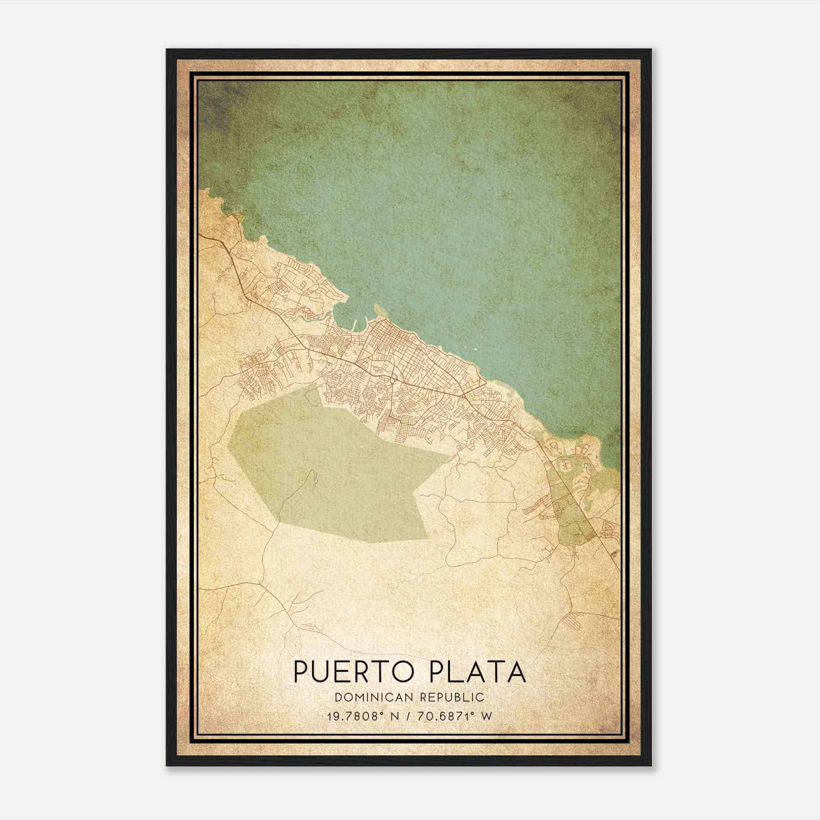 Vintage Puerto Plata Dominican Republic Map Poster, Puerto Plata City Road Wall Art Print