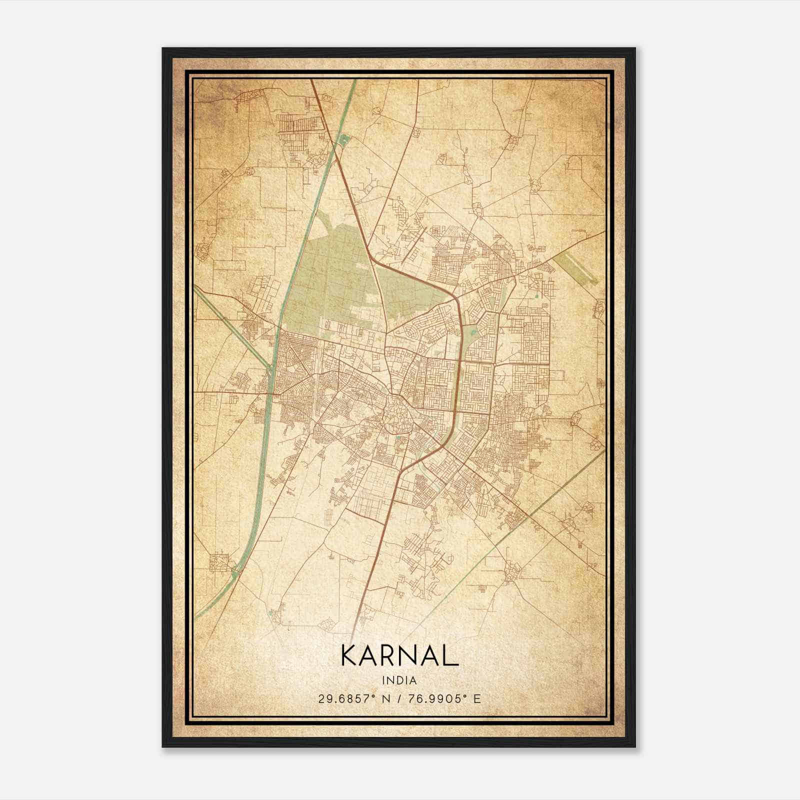 Vintage Karnal India Map Poster, Karnal City Road Wall Art Print