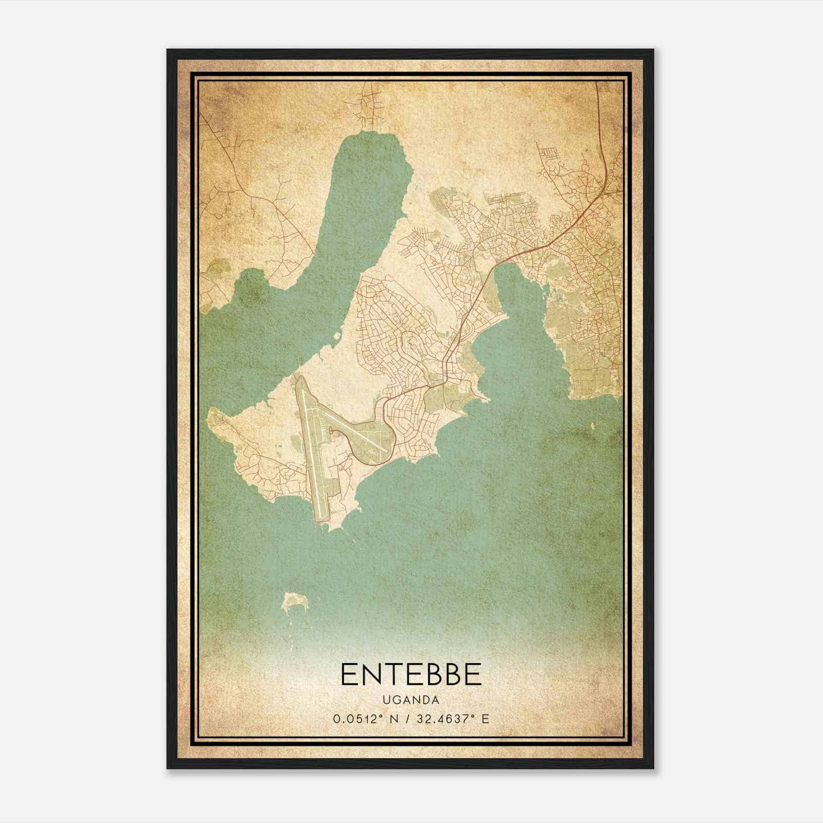 Vintage Entebbe Uganda Map Poster, Entebbe City Road Wall Art Print