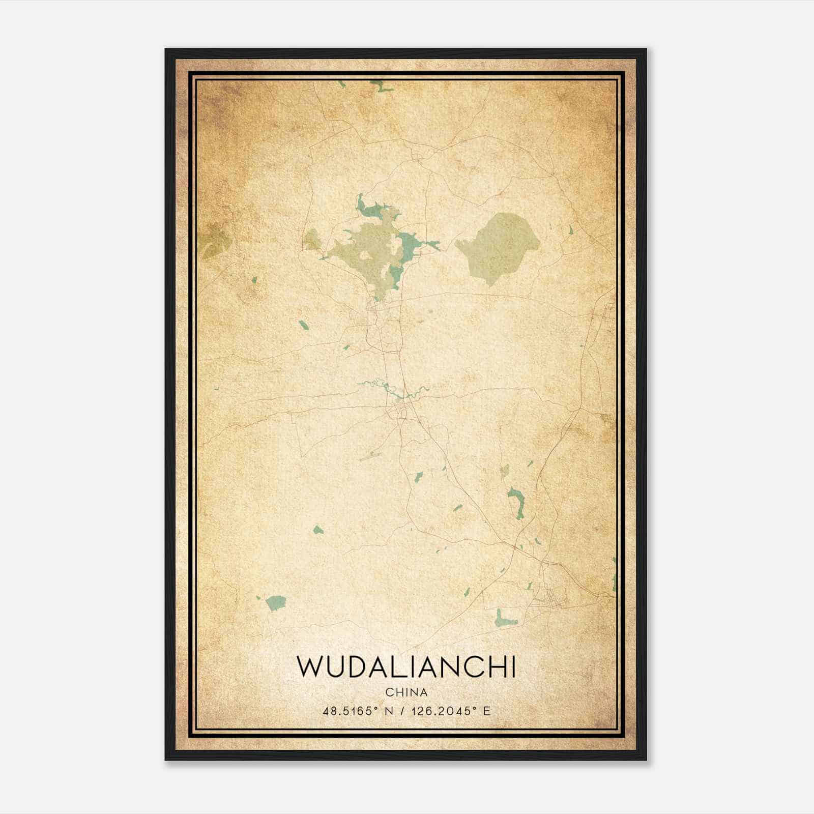Vintage Wudalianchi China Map Poster, Wudalianchi City Road Wall Art Print