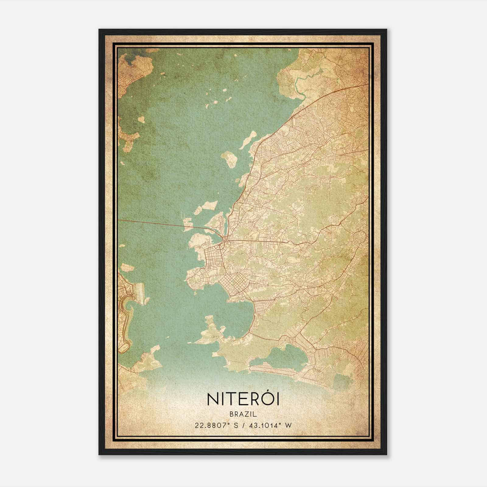 Vintage Niteroi Brazil Map Poster, Niteroi City Road Wall Art Print