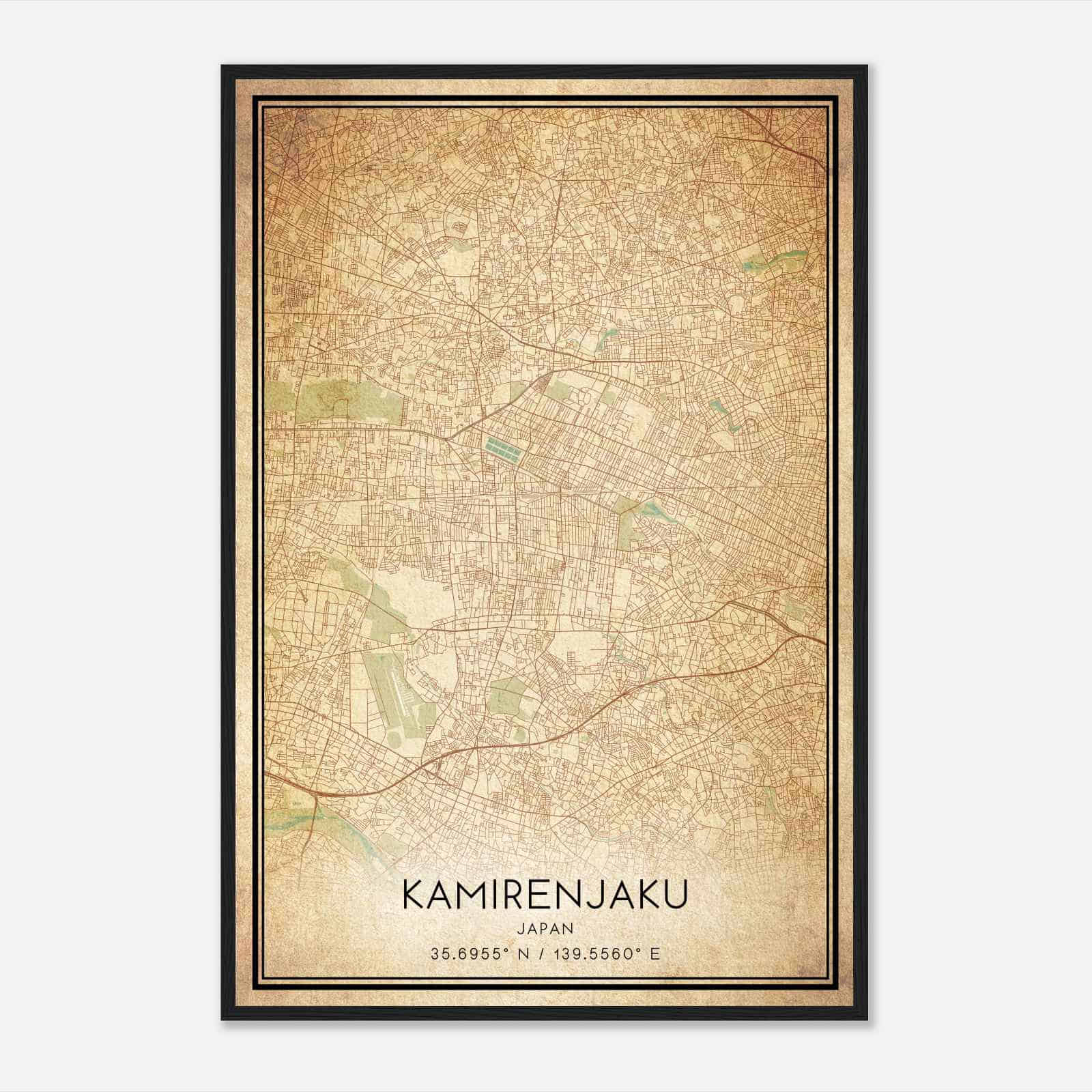 Vintage Kamirenjaku Japan Map Poster, Kamirenjaku City Road Wall Art Print