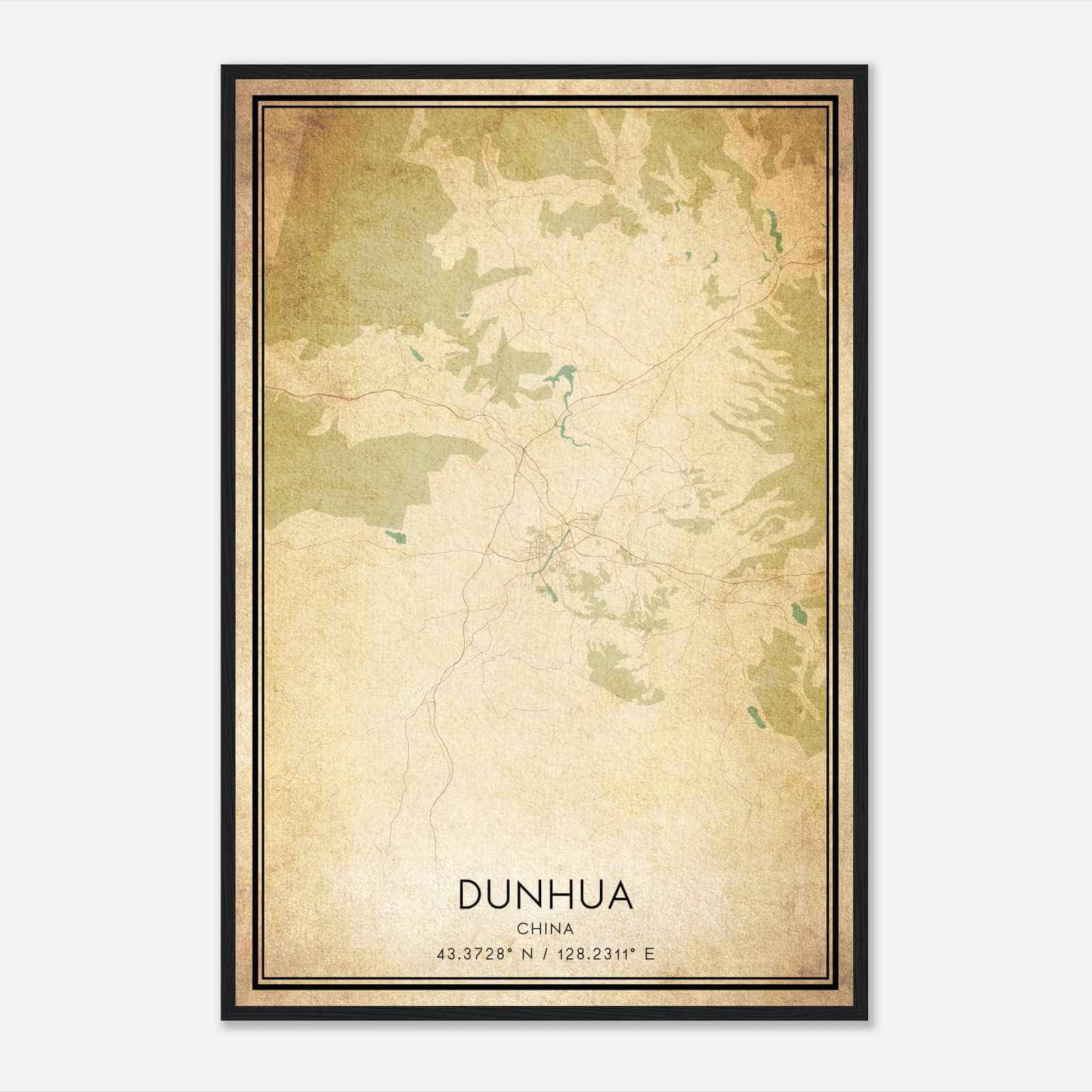 Vintage Dunhua China Map Poster, Dunhua City Road Wall Art Print