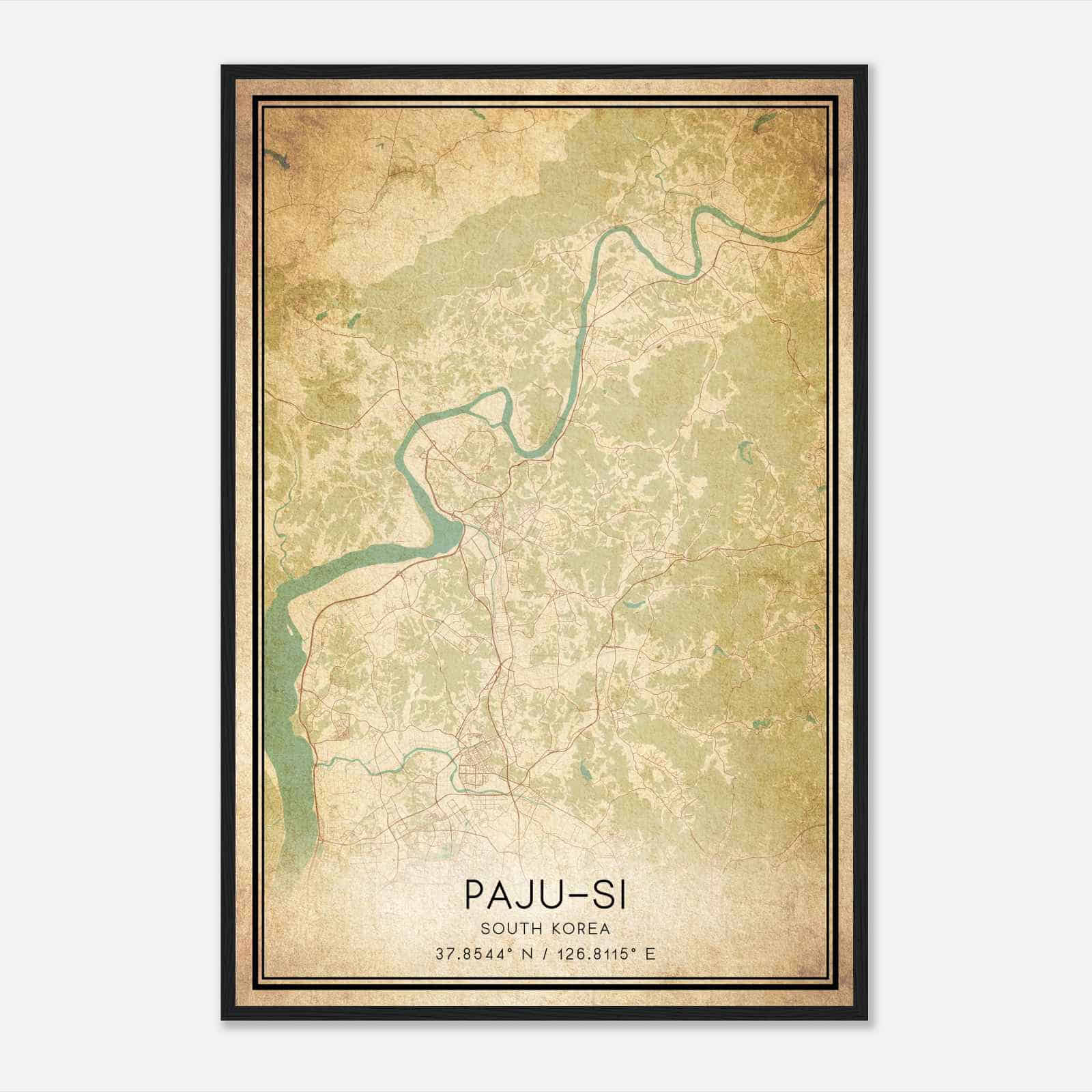 Vintage Pajusi South Korea Map Poster, Pajusi City Road Wall Art Print