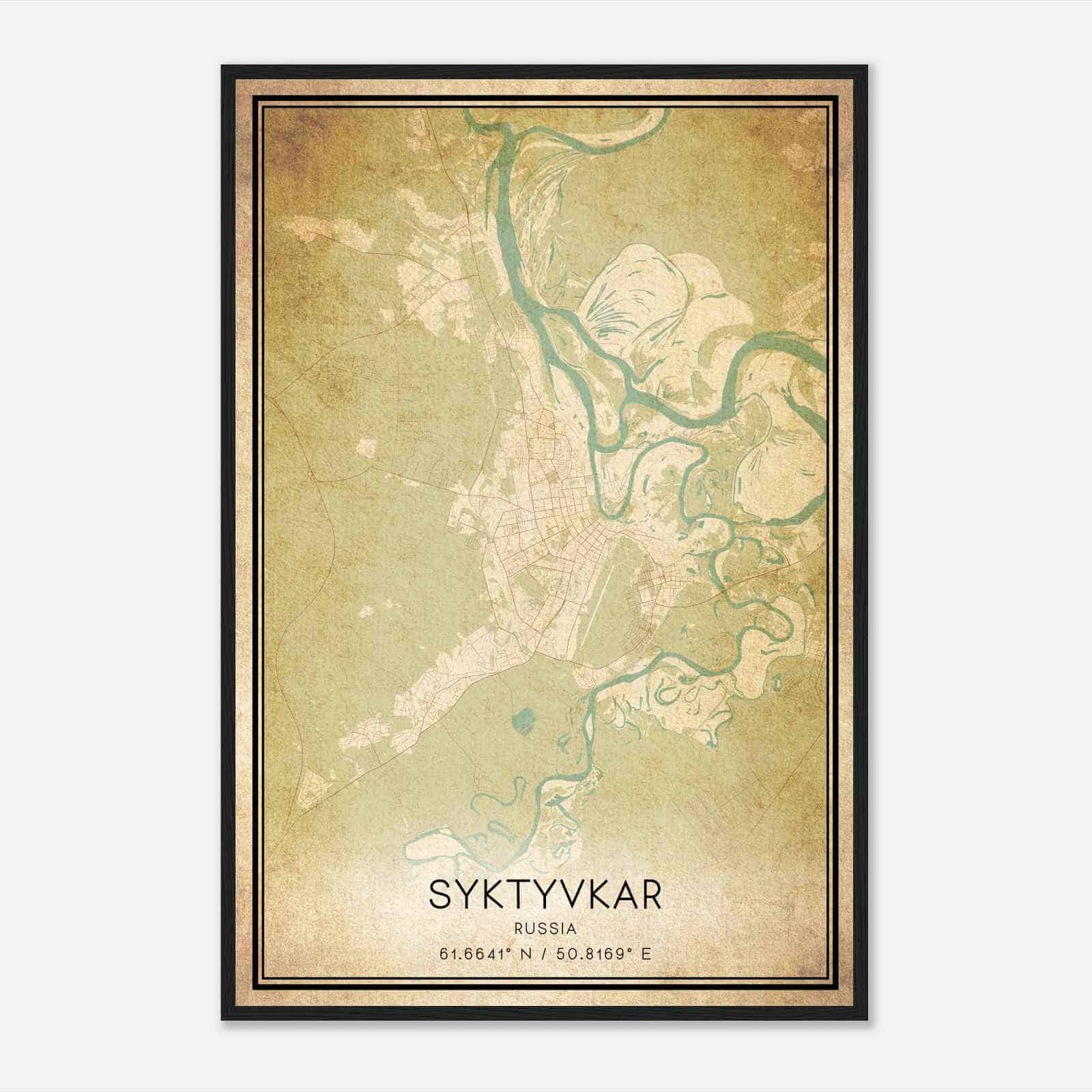 Vintage Syktyvkar Russia Map Poster, Syktyvkar City Road Wall Art Print