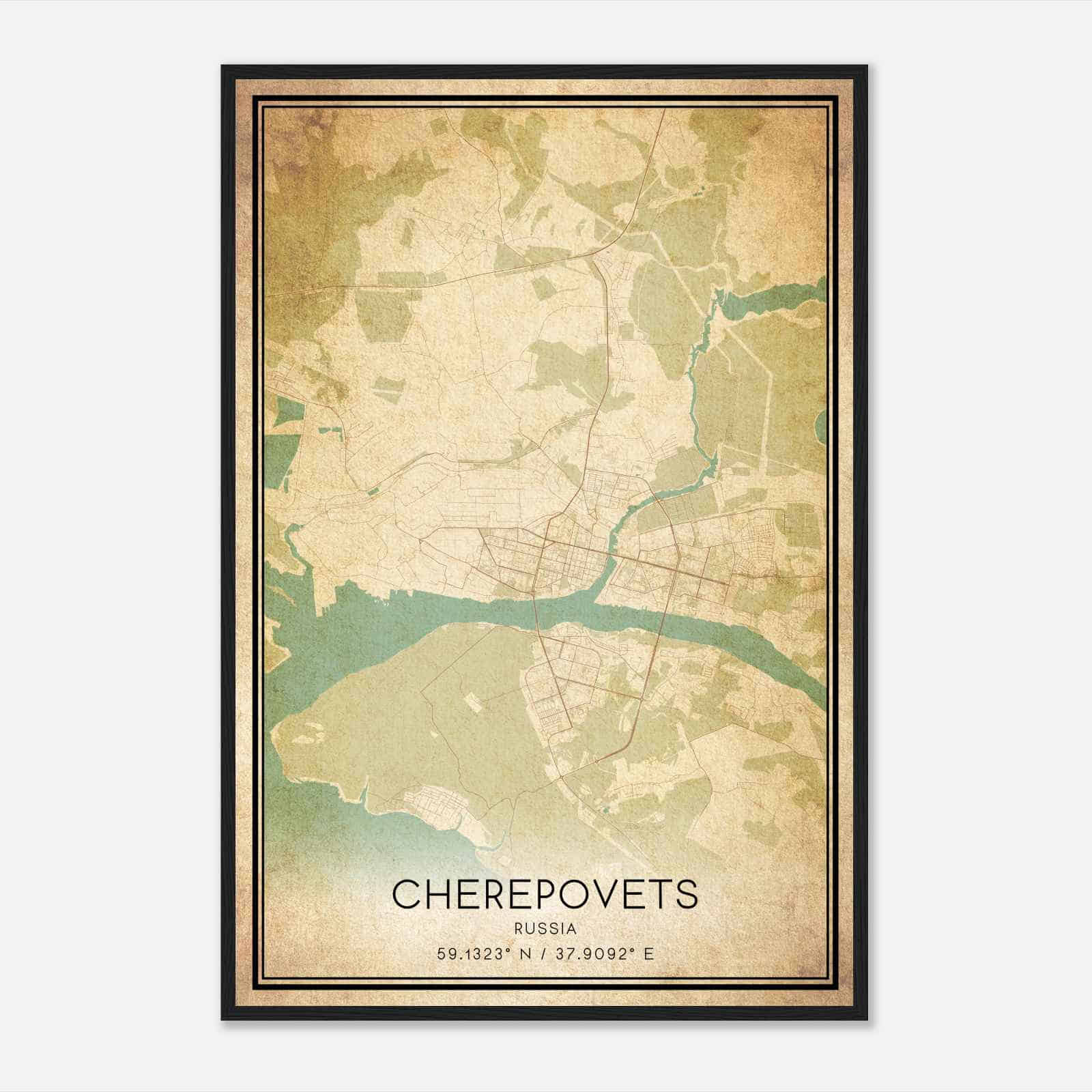 Vintage Cherepovets Russia Map Poster, Cherepovets City Road Wall Art Print